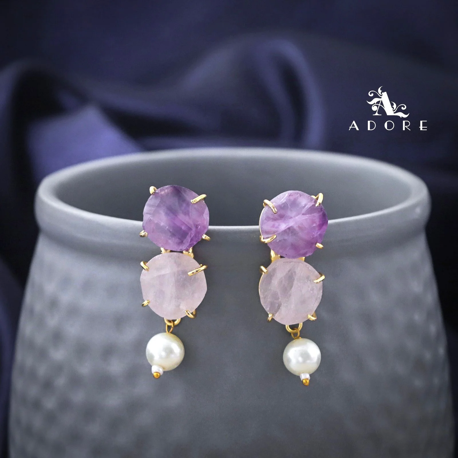 Halle Dual Raw Stone Claw Pearl Earring - Image 24