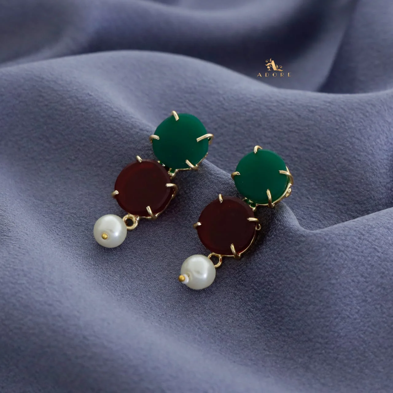 Halle Dual Raw Stone Claw Pearl Earring - Image 3