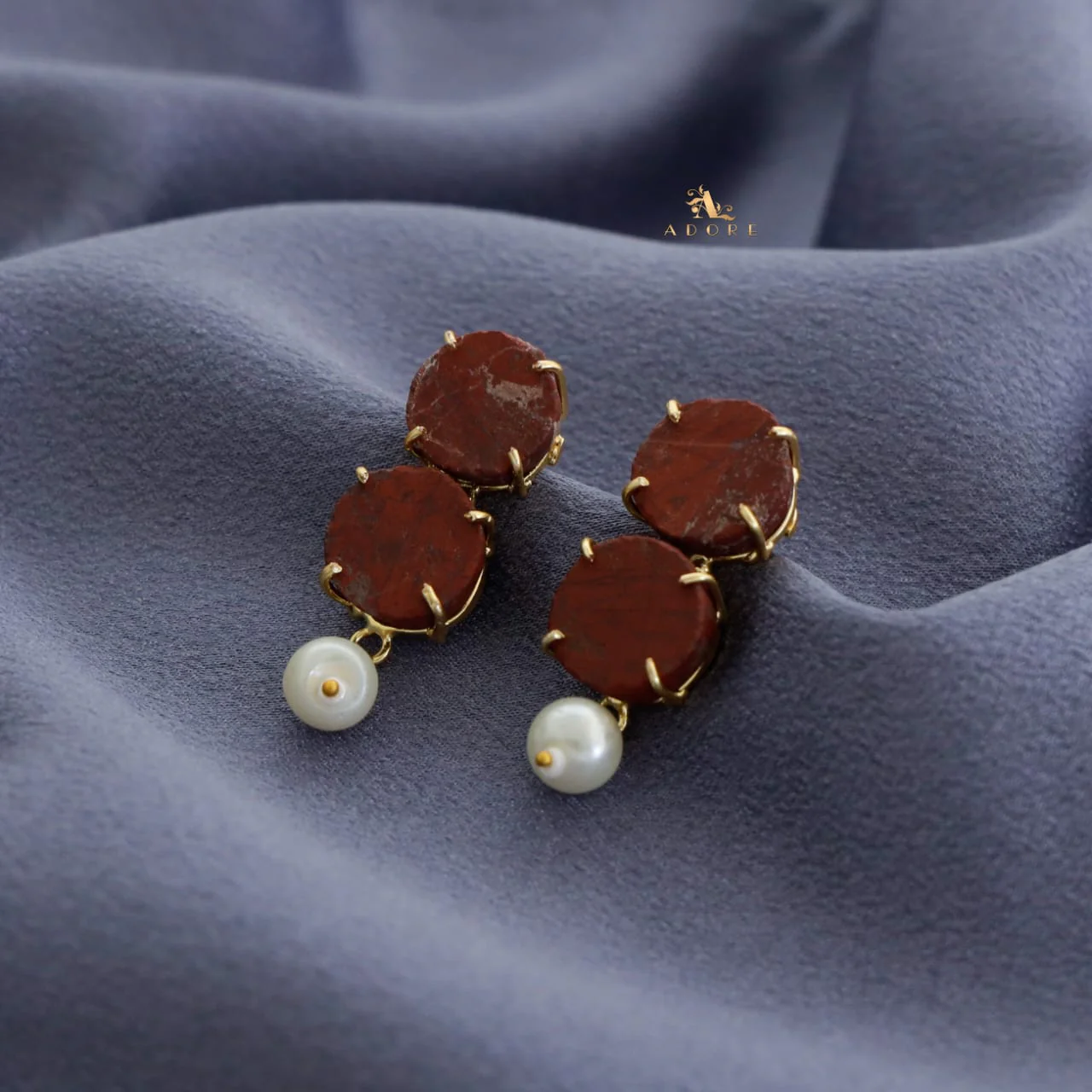 Halle Dual Raw Stone Claw Pearl Earring - Image 6
