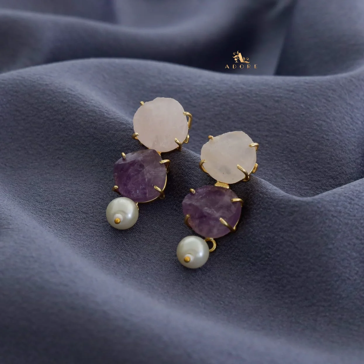 Halle Dual Raw Stone Claw Pearl Earring - Image 9