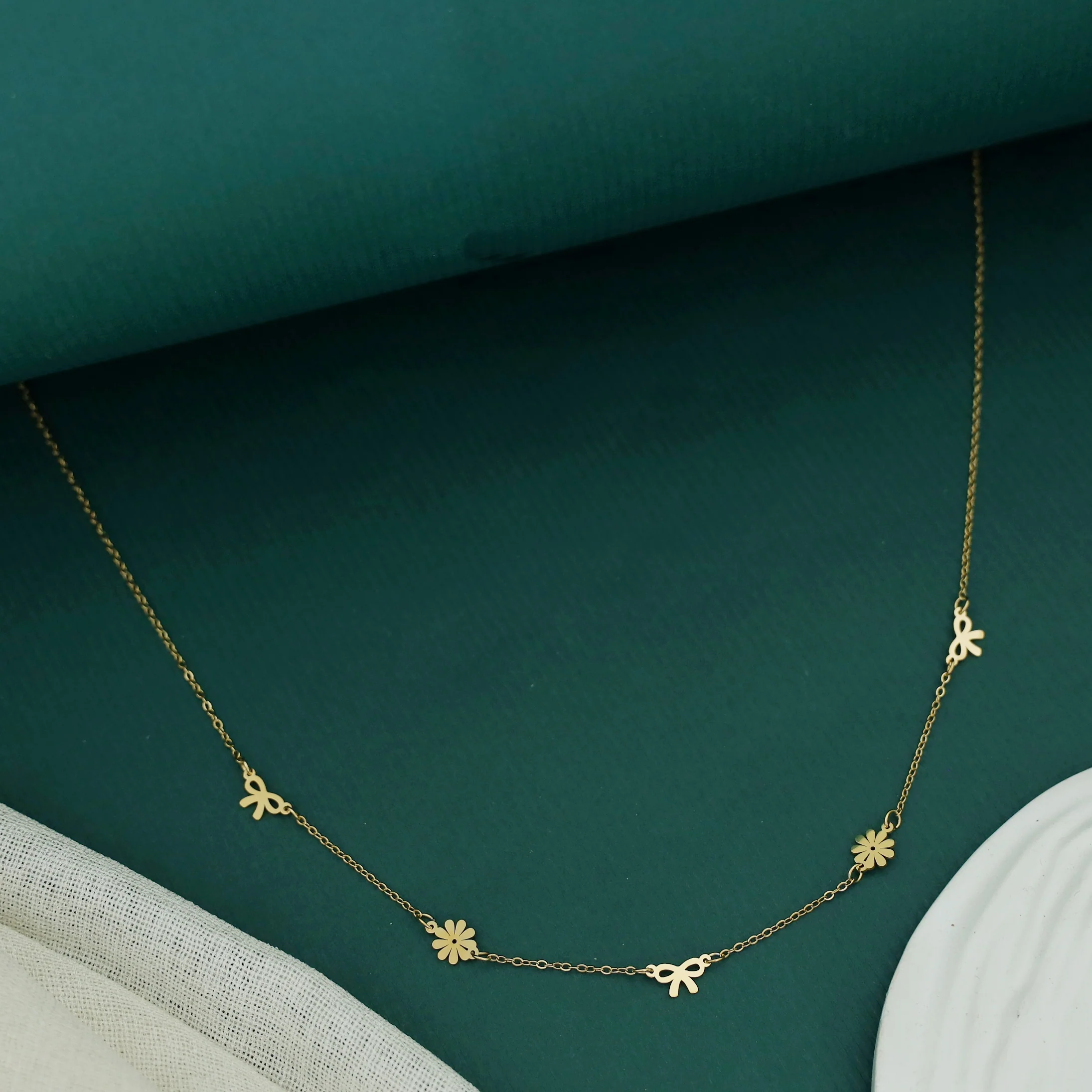Halley 3 Bow Dual Flower Neckpiece - Image 4