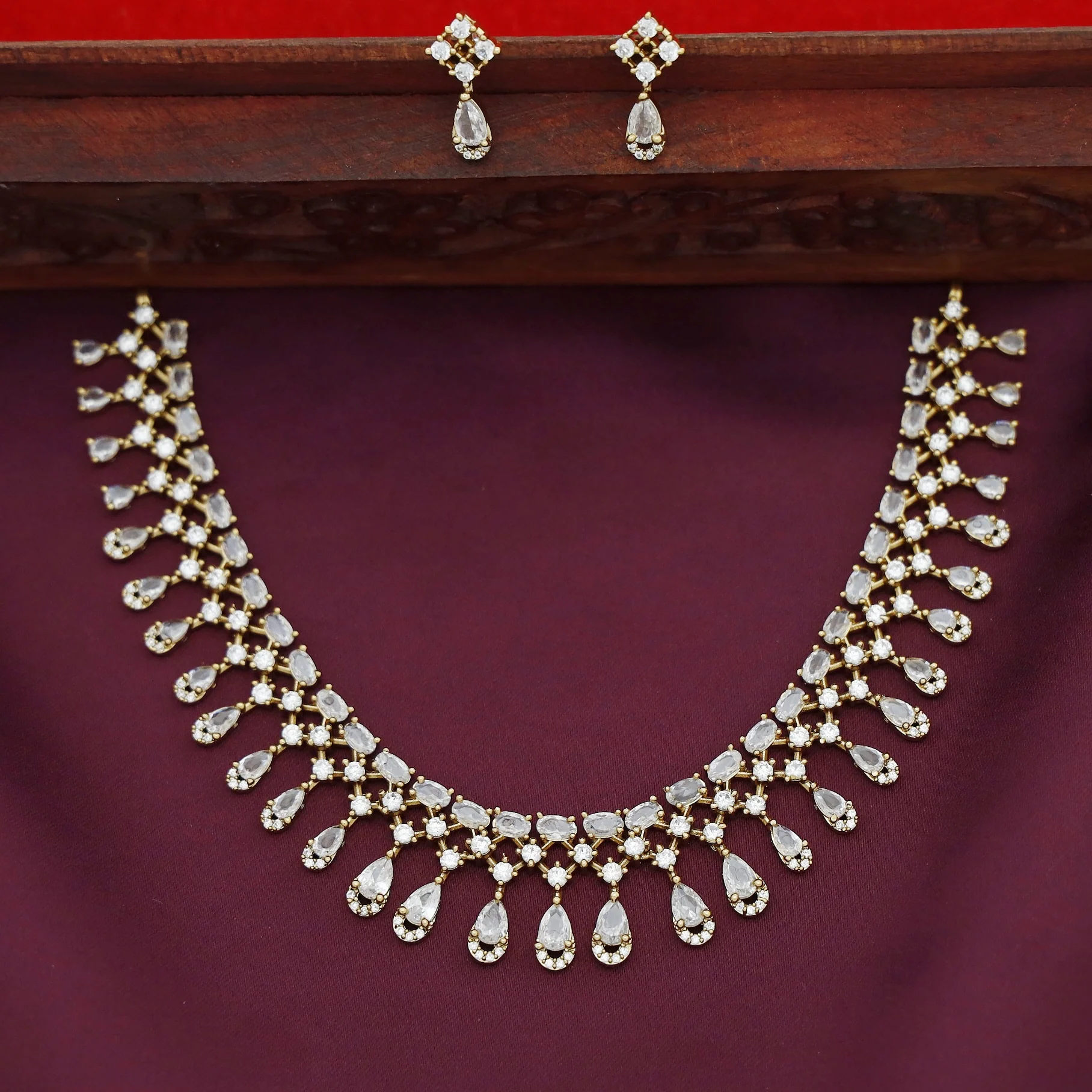 Hamiksha AD Stone Short Neckpiece With Earring - Image 2