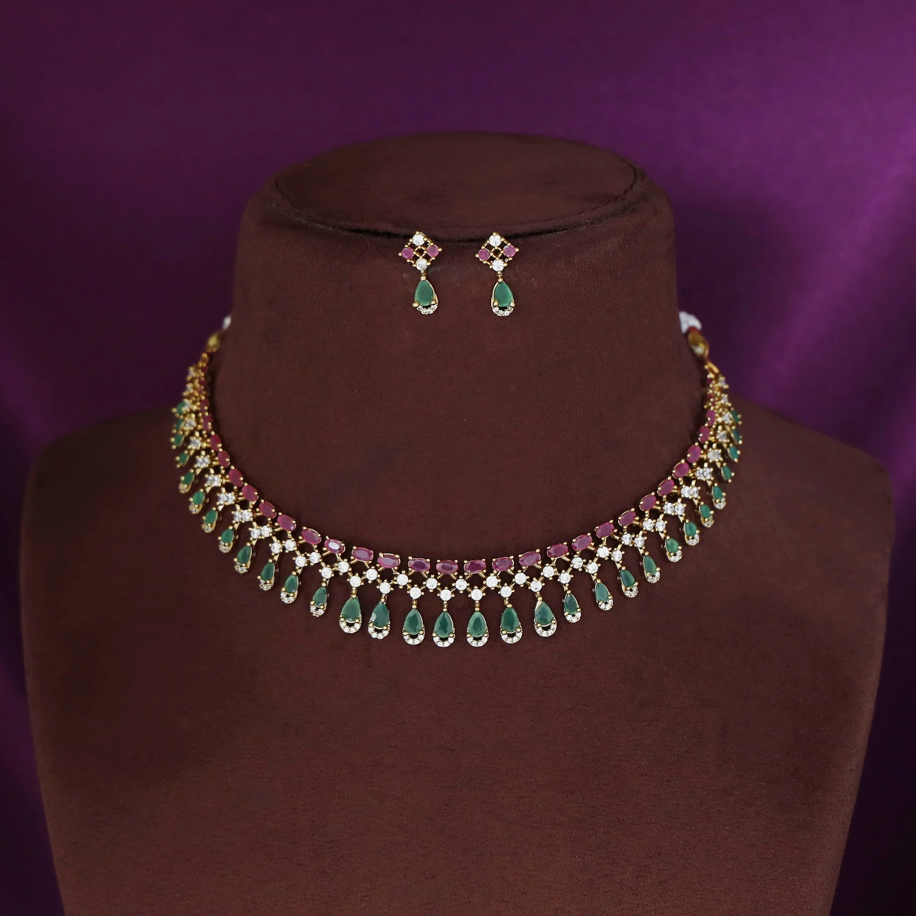 Hamiksha AD Stone Short Neckpiece With Earring - Image 3
