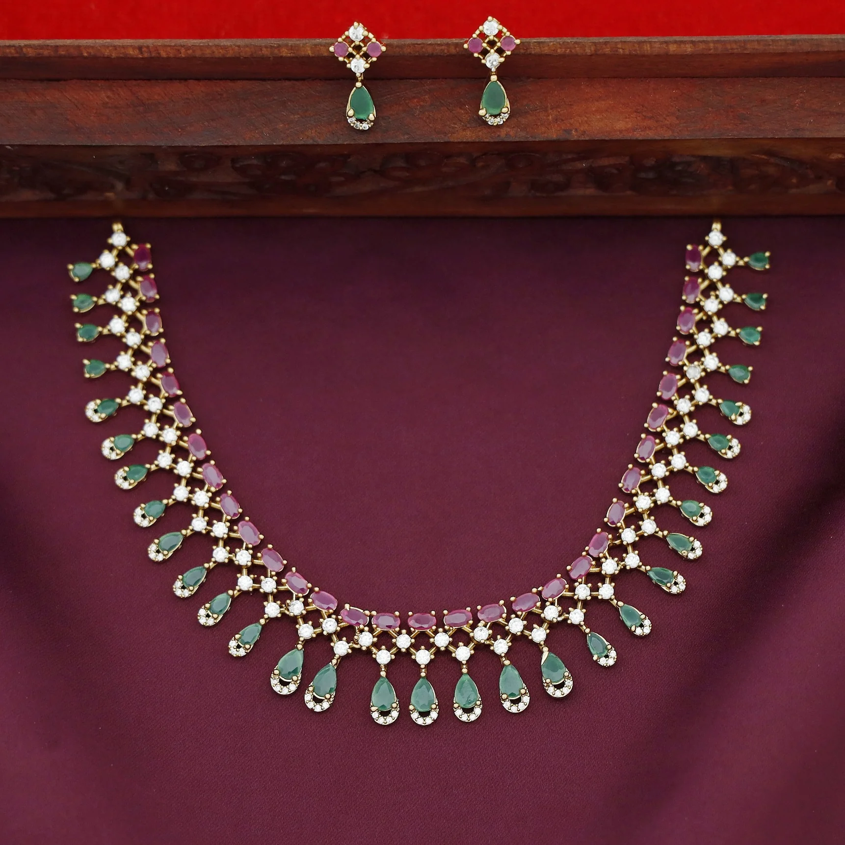 Hamiksha AD Stone Short Neckpiece With Earring - Image 5