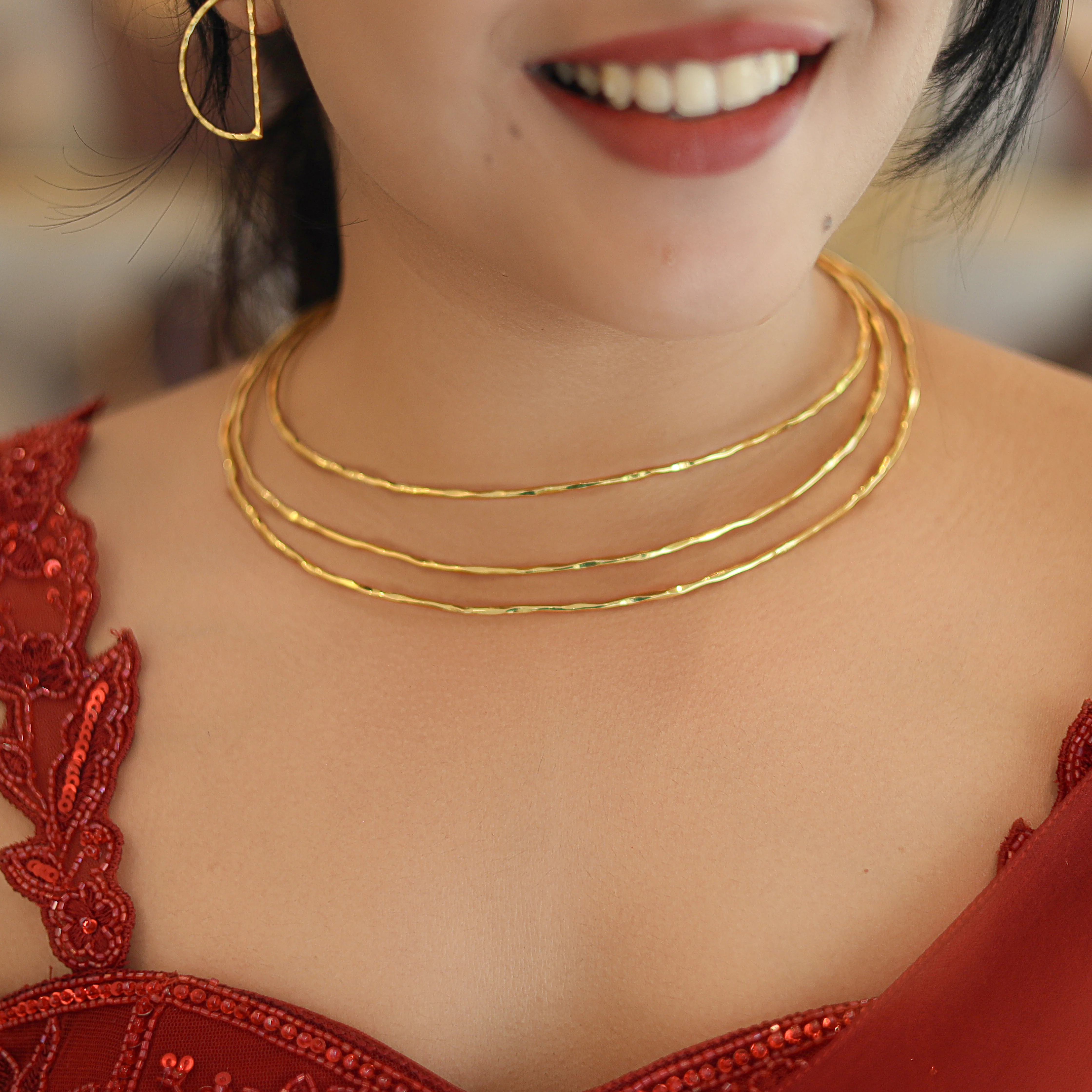 Hammered Golden  3 Layer Neck Cuff - Image 2