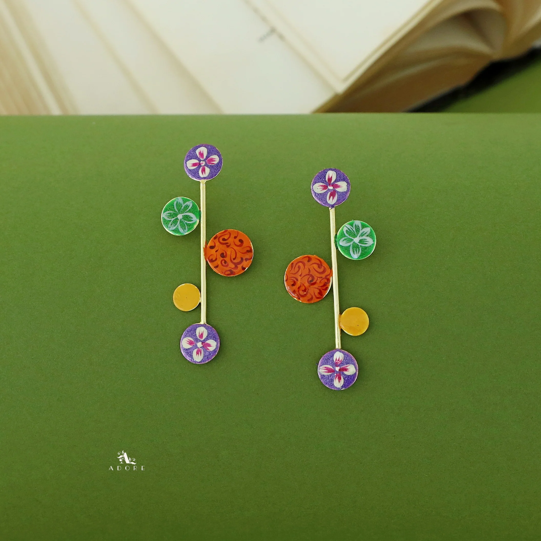 Hand Painted Circle Stick Earring - Image 2