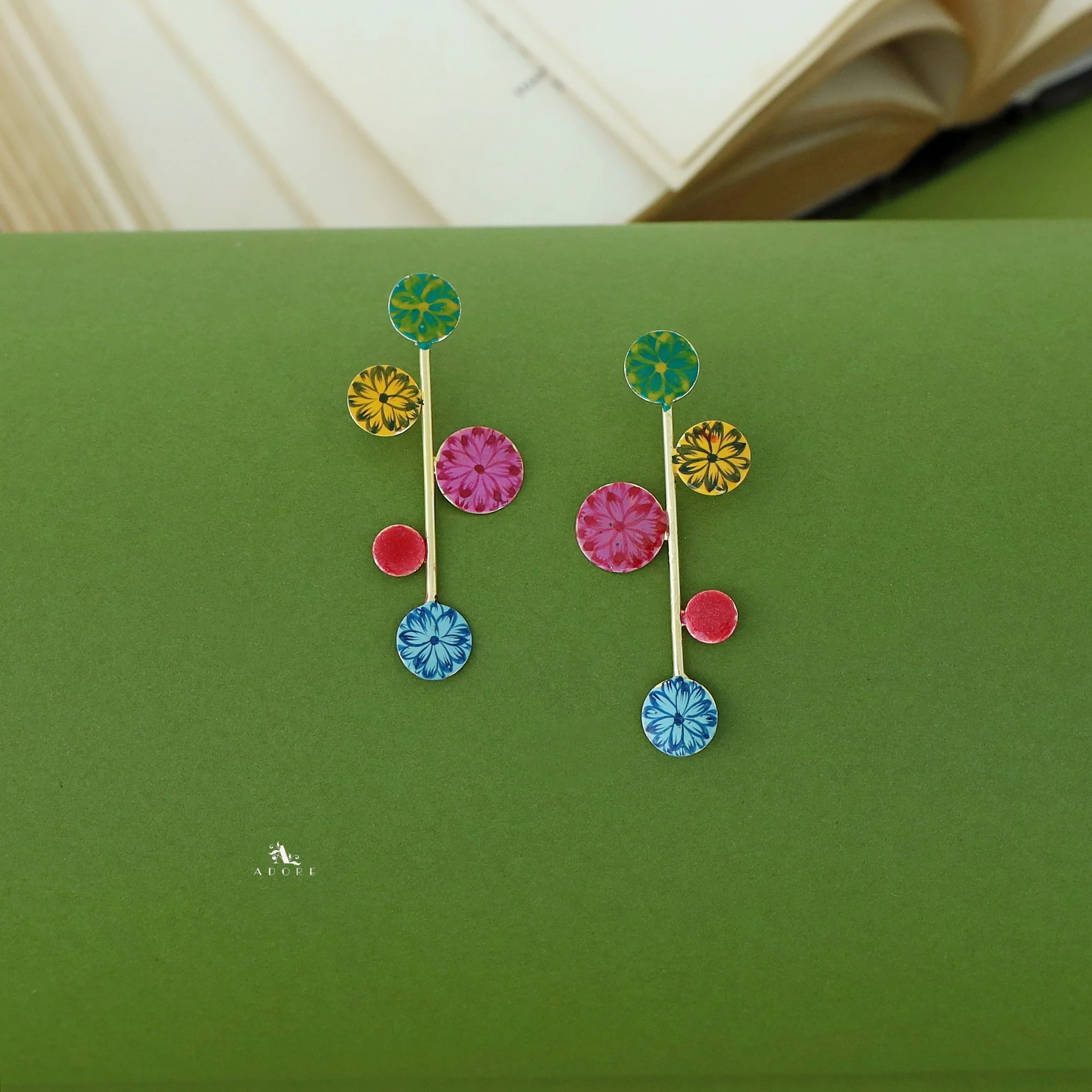 Hand Painted Circle Stick Earring - Image 3