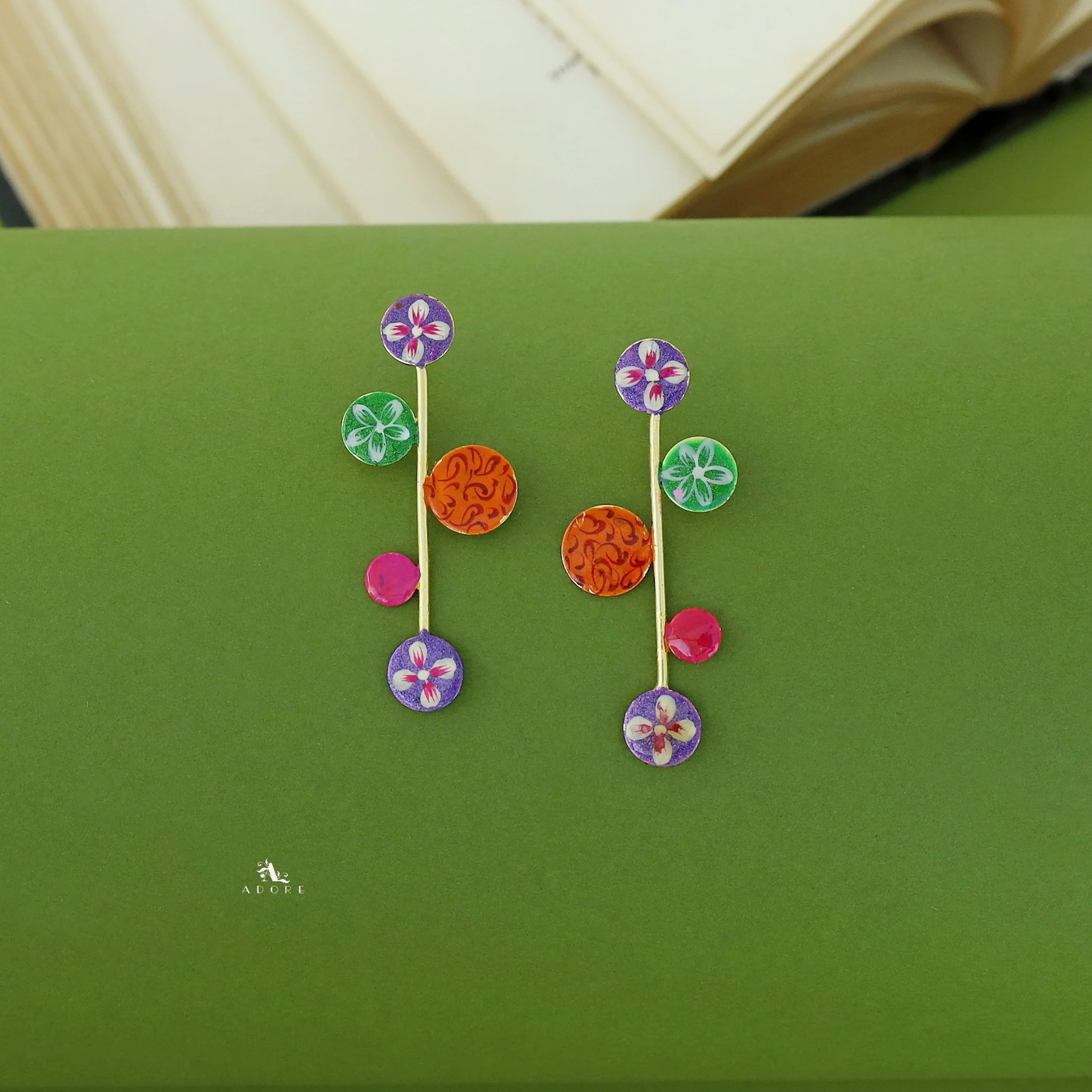 Hand Painted Circle Stick Earring - Image 4