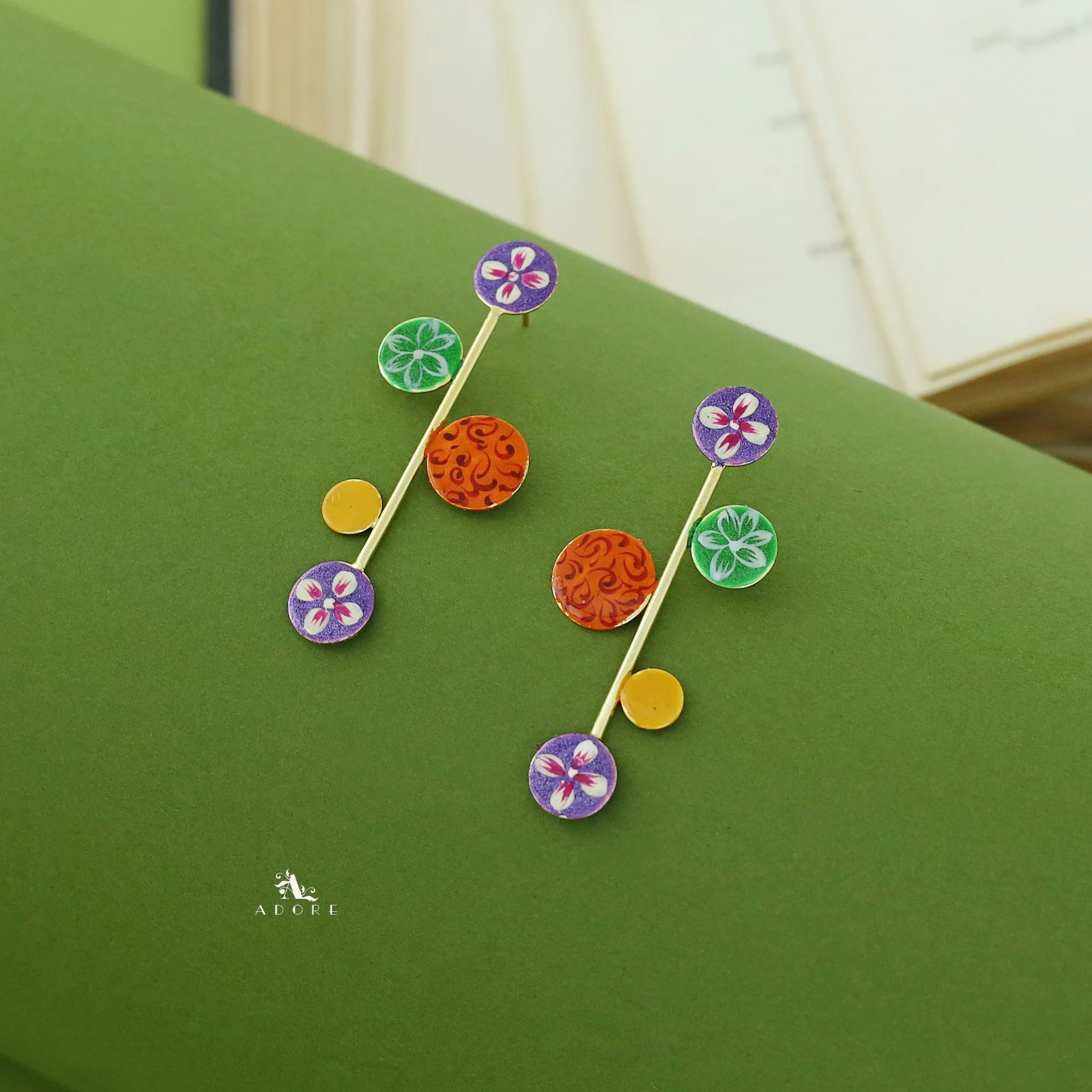 Hand Painted Circle Stick Earring - Image 5