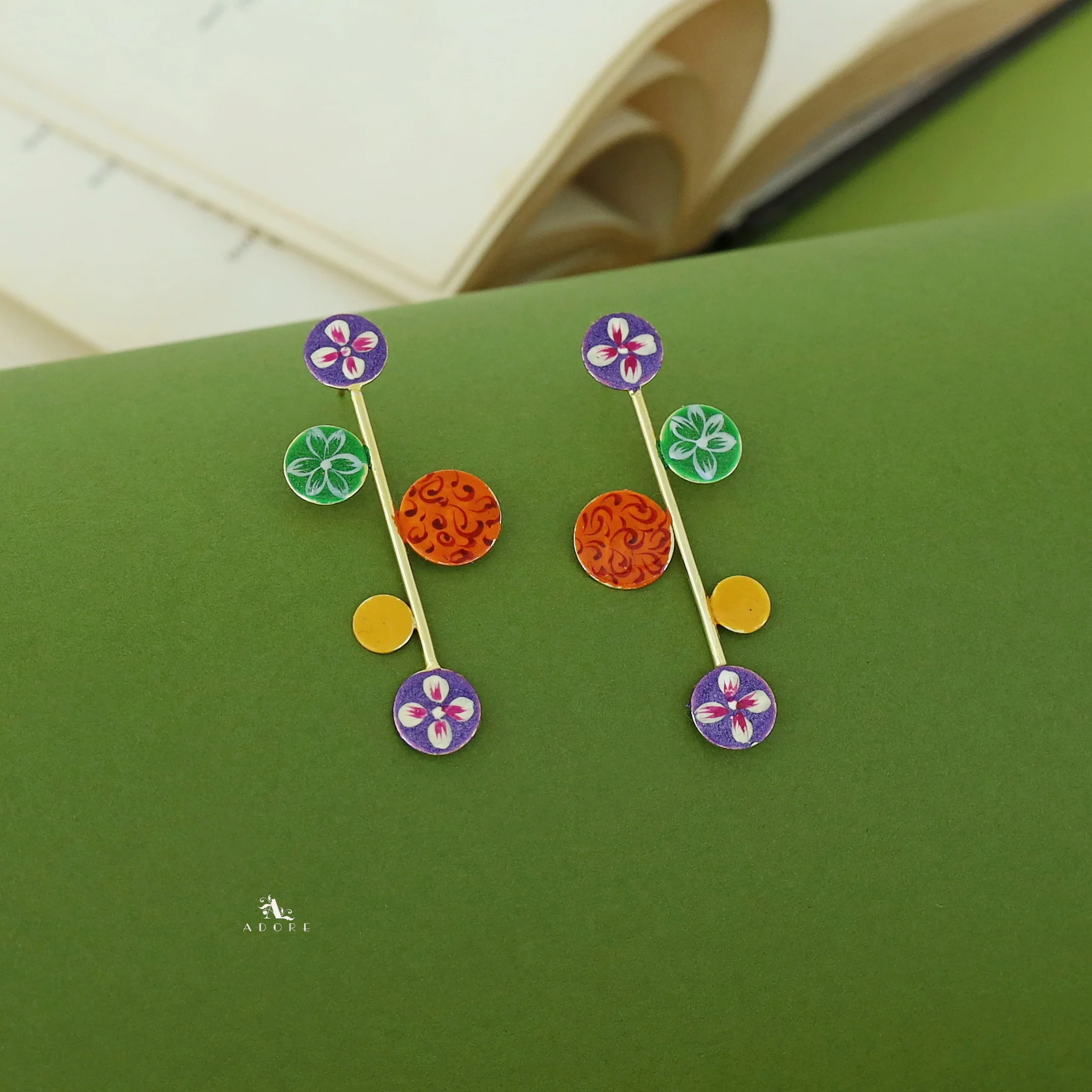 Hand Painted Circle Stick Earring - Image 6