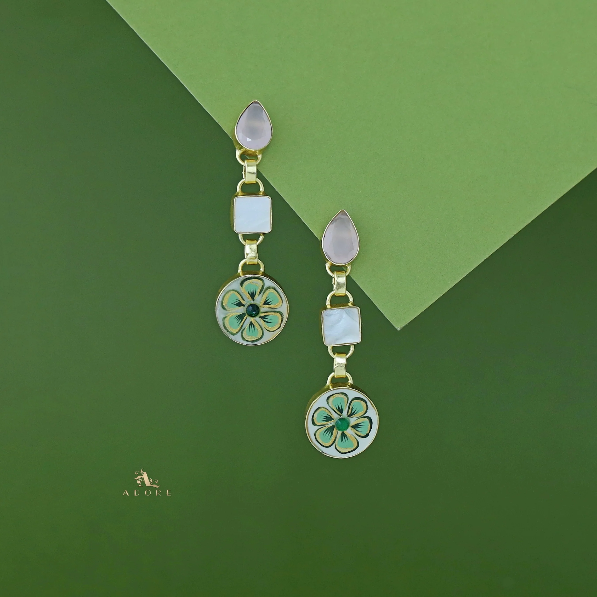 Hand Painted Glossy Tri Shape MOP Earring - Image 11