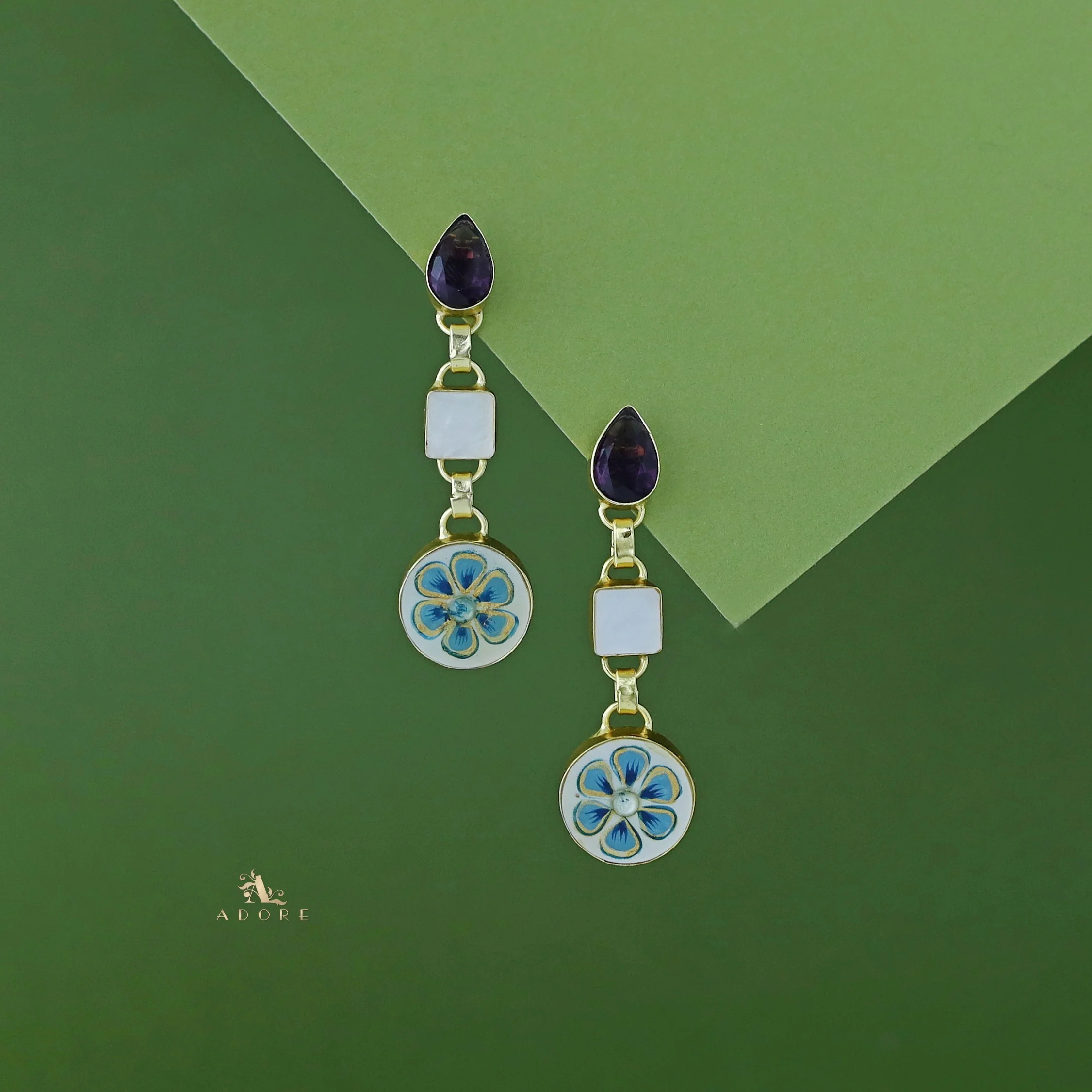 Hand Painted Glossy Tri Shape MOP Earring - Image 12