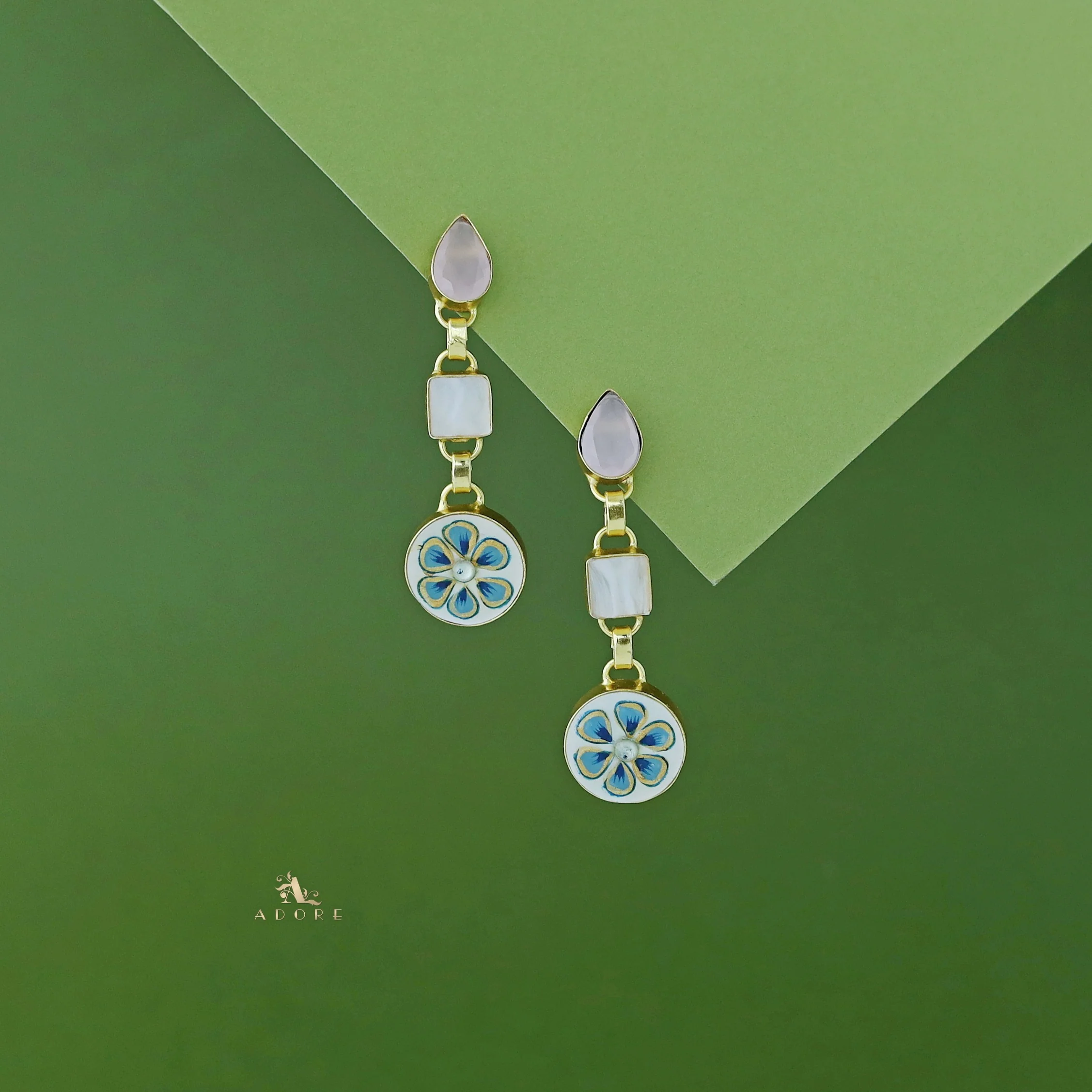 Hand Painted Glossy Tri Shape MOP Earring - Image 13