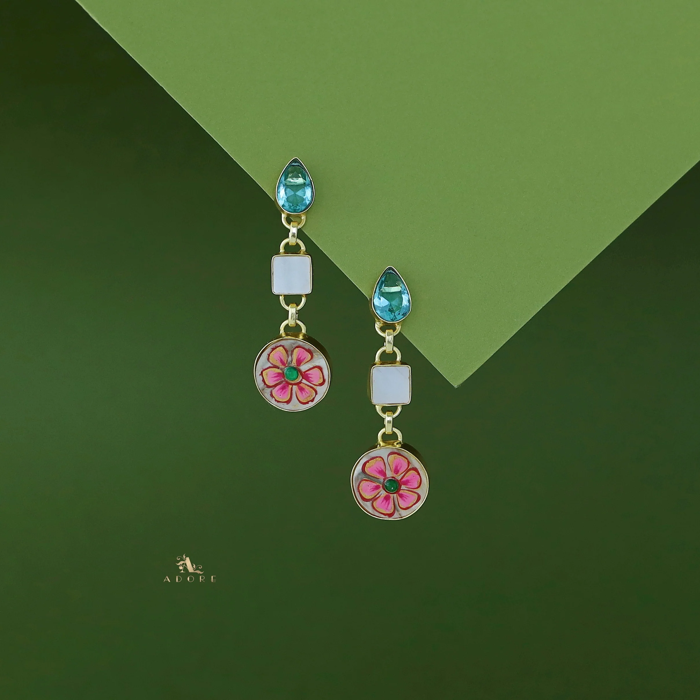 Hand Painted Glossy Tri Shape MOP Earring - Image 14