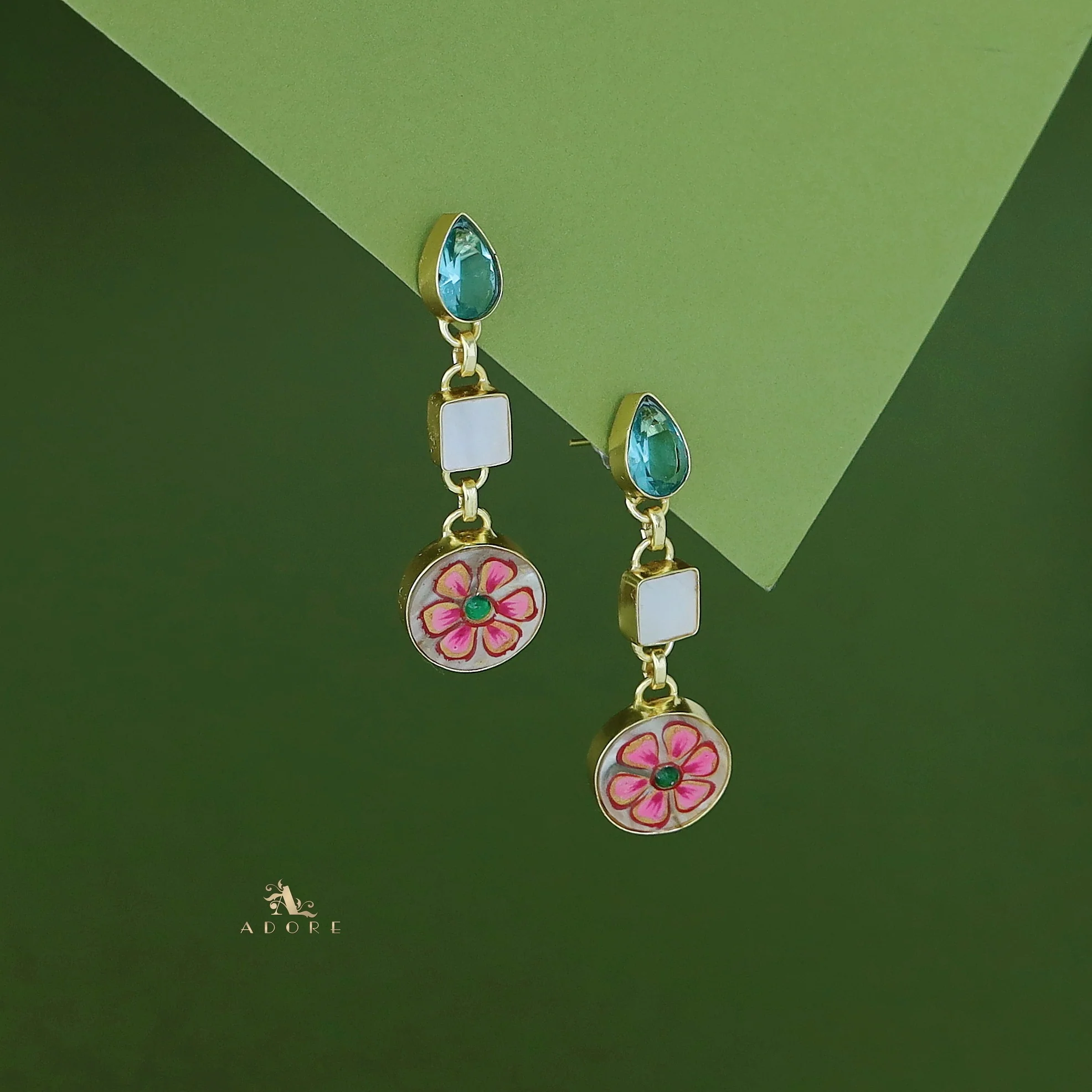 Hand Painted Glossy Tri Shape MOP Earring - Image 15