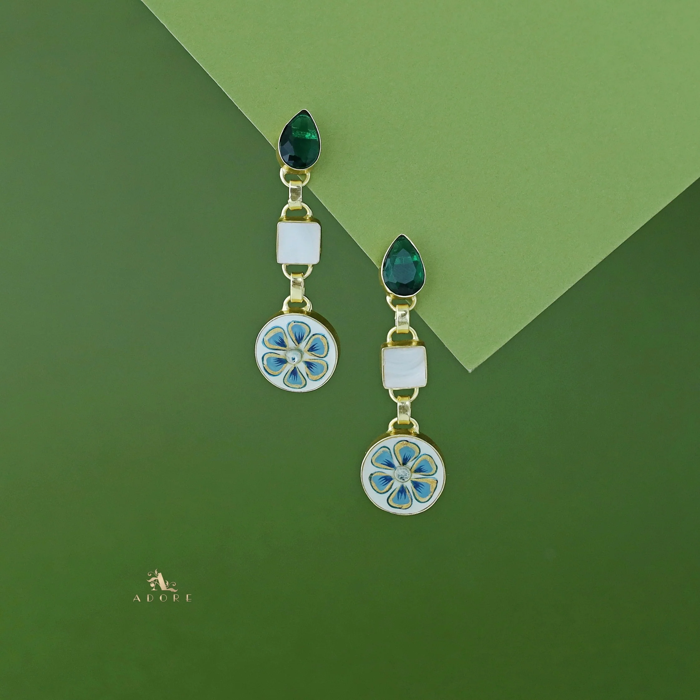 Hand Painted Glossy Tri Shape MOP Earring - Image 3