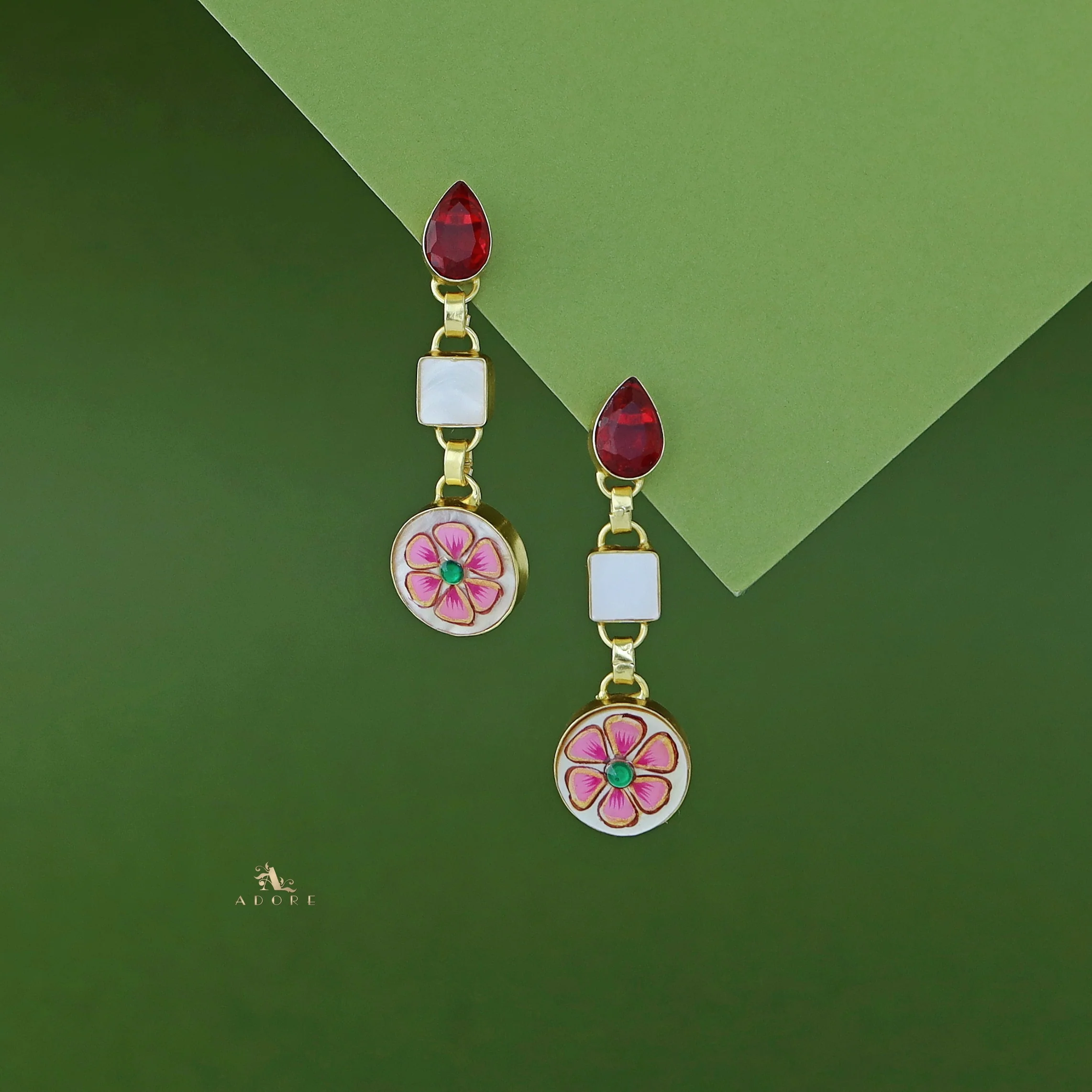 Hand Painted Glossy Tri Shape MOP Earring - Image 4