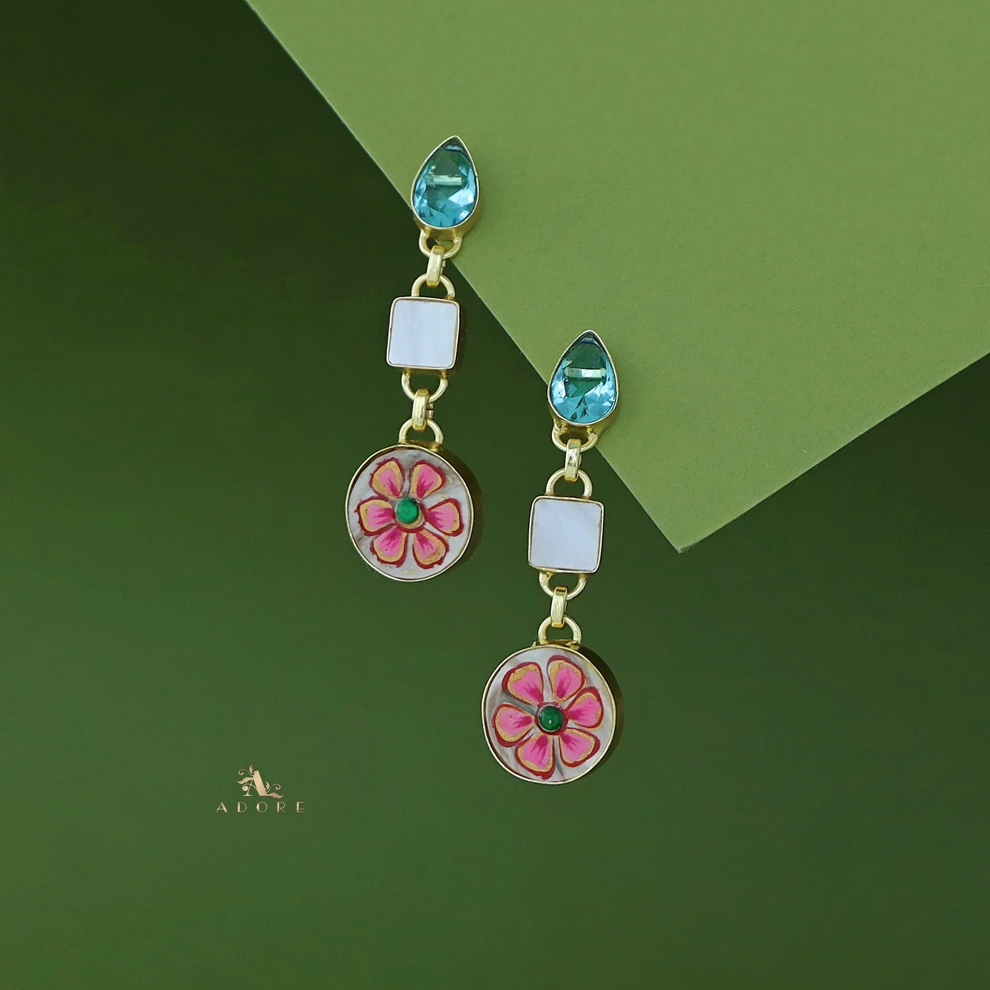 Hand Painted Glossy Tri Shape MOP Earring - Image 5
