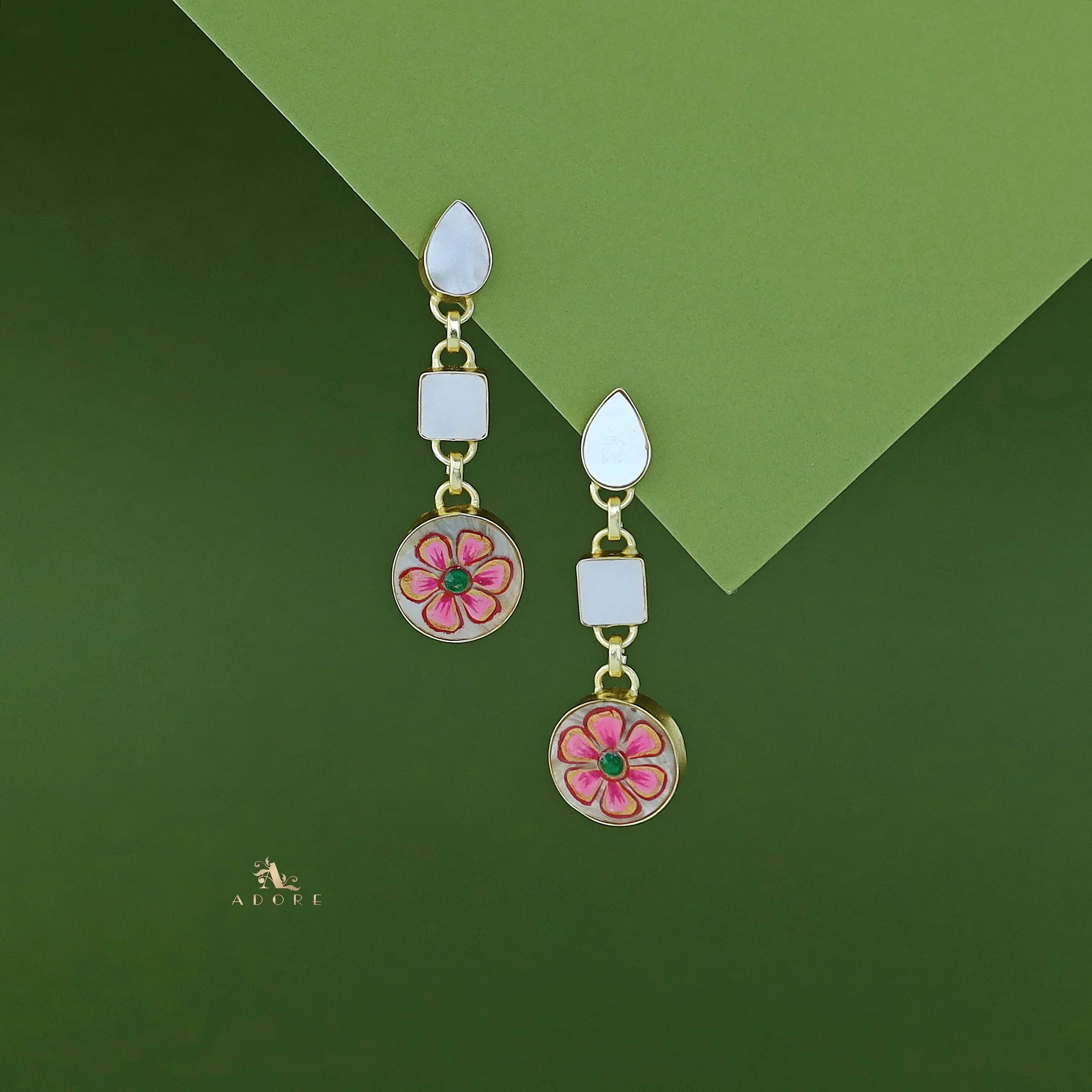 Hand Painted Glossy Tri Shape MOP Earring - Image 7