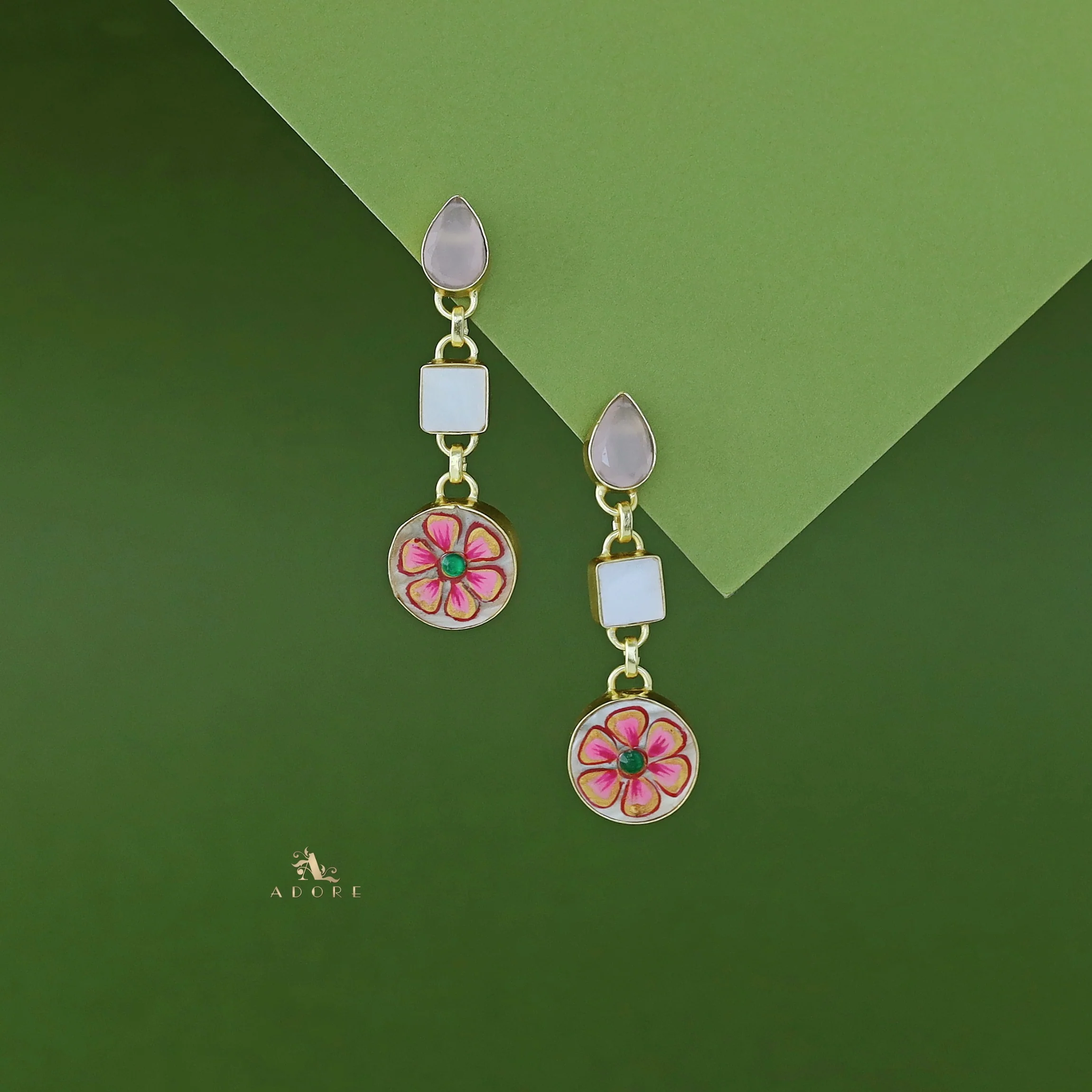 Hand Painted Glossy Tri Shape MOP Earring - Image 8