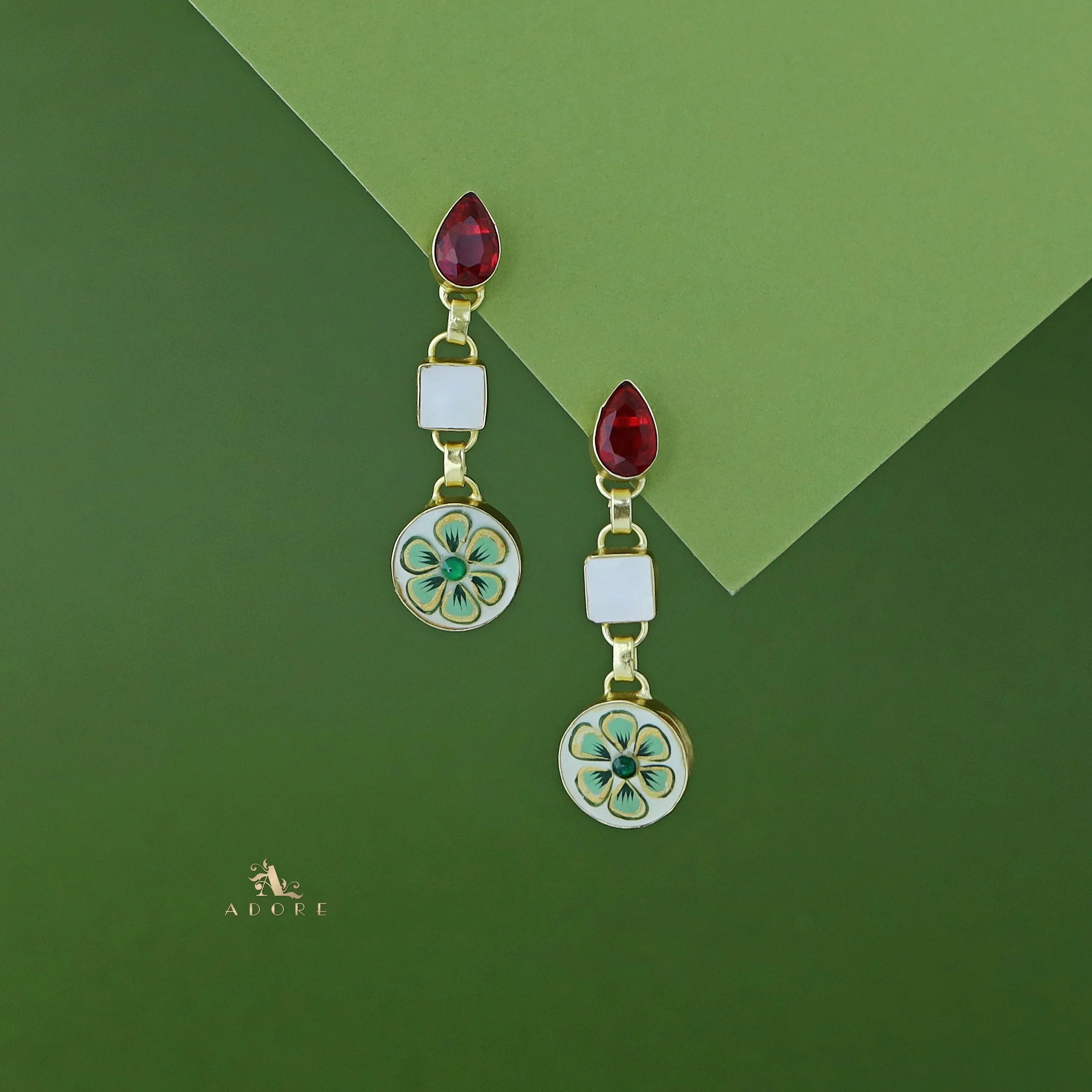 Hand Painted Glossy Tri Shape MOP Earring - Image 9