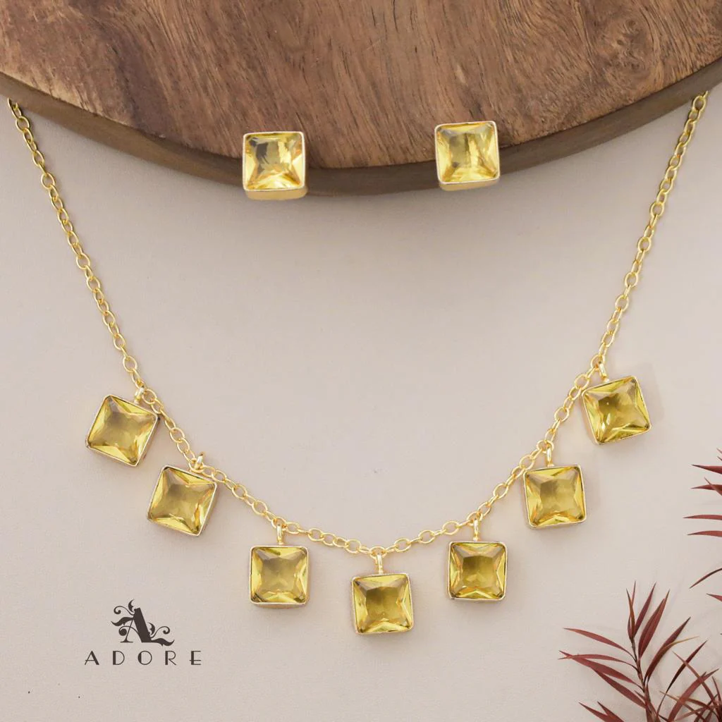 Hanging 7 Stone Square Drop Short Neckpiece With Stud - Image 11