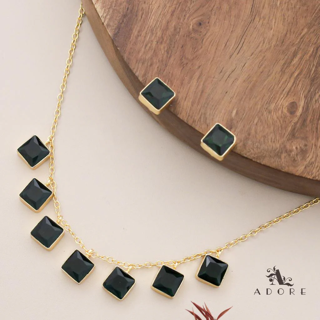 Hanging 7 Stone Square Drop Short Neckpiece With Stud - Image 4
