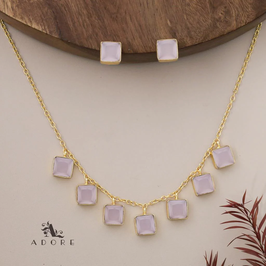 Hanging 7 Stone Square Drop Short Neckpiece With Stud - Image 6
