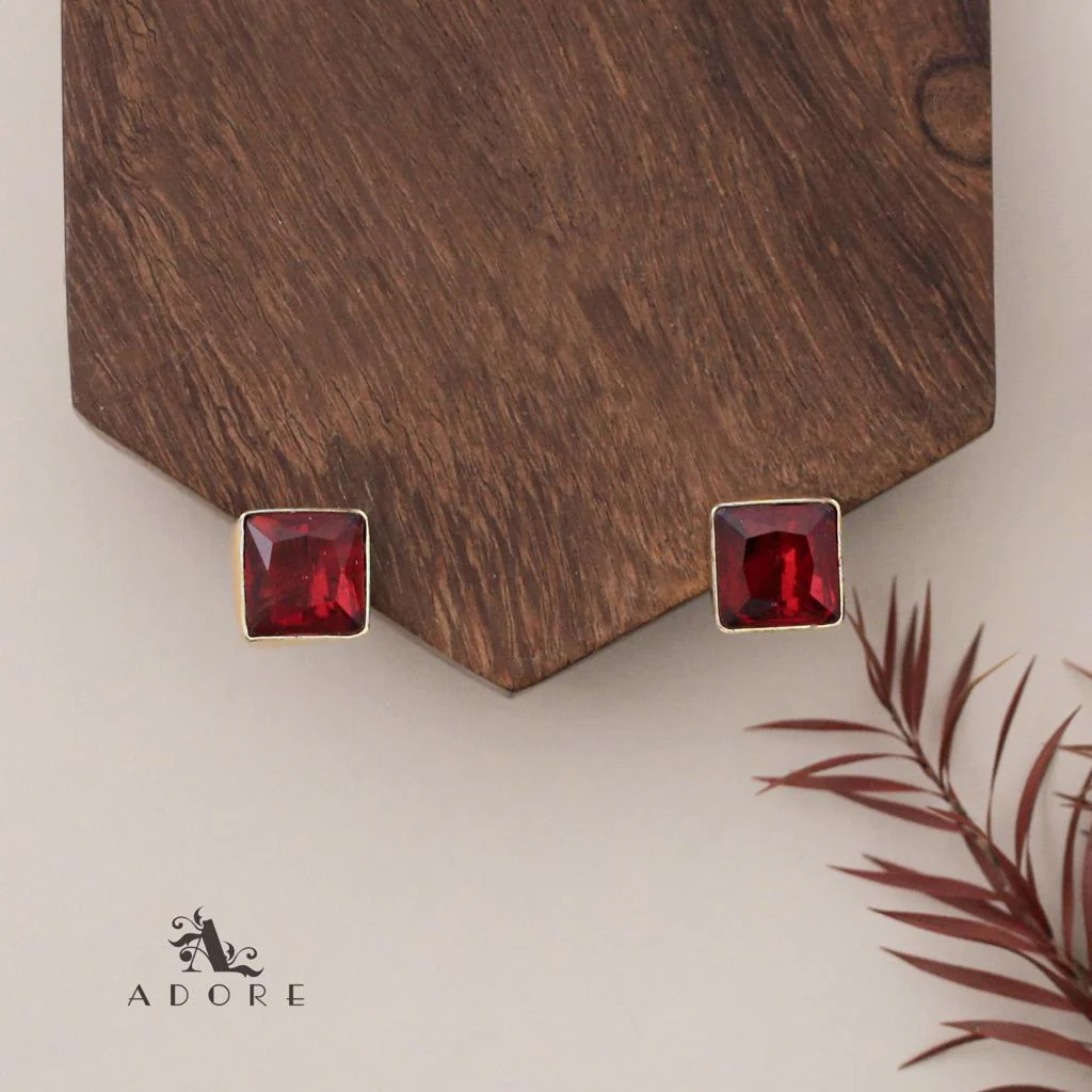 Hanging 7 Stone Square Drop Short Neckpiece With Stud - Image 7