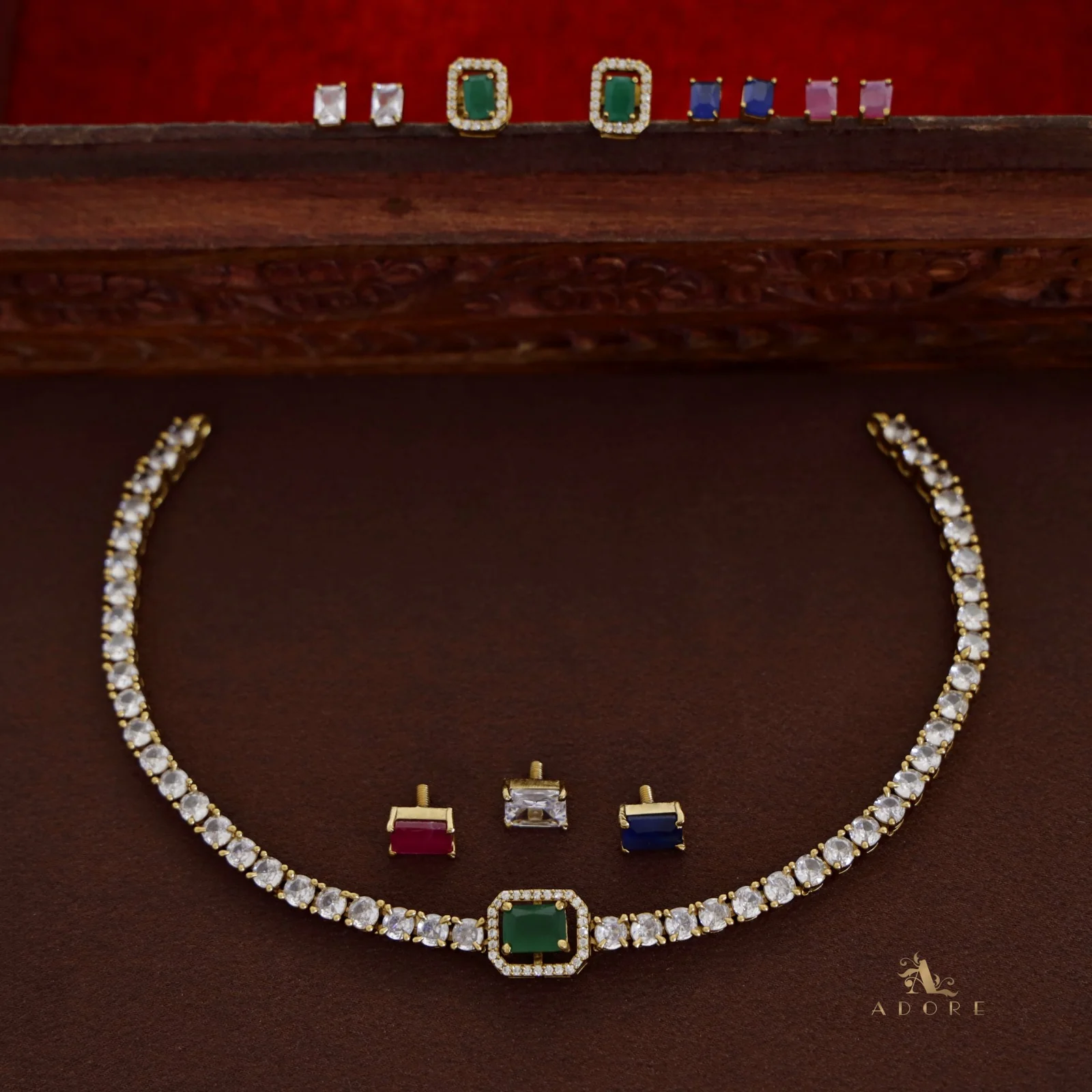 Haniksha Interchangeable AD Short Neckpiece With Stud - Image 2