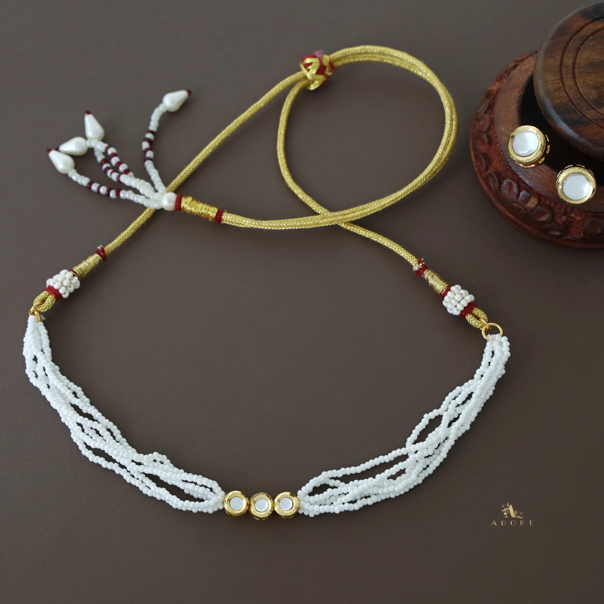 Hansika Kundan Pearl Choker with Stud - Image 5