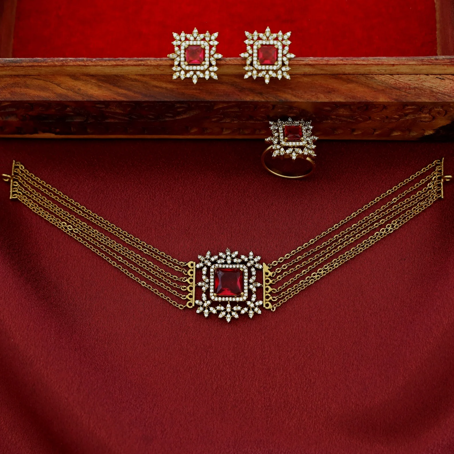 Hansini 6 Layer Square Pendant AD Stone Combo - Image 2