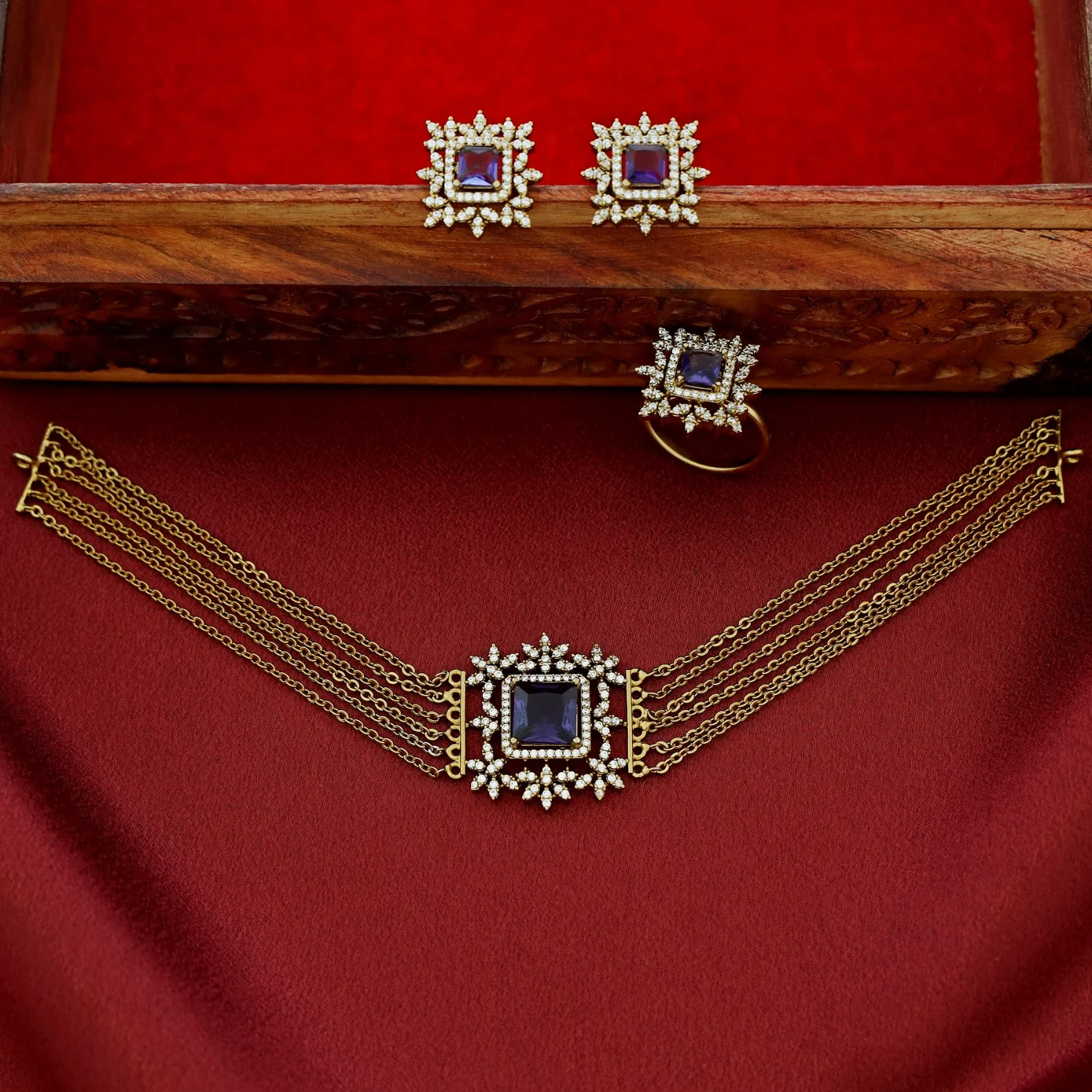 Hansini 6 Layer Square Pendant AD Stone Combo - Image 3