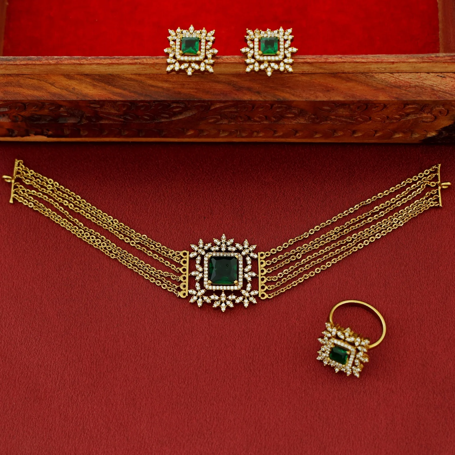 Hansini 6 Layer Square Pendant AD Stone Combo - Image 4