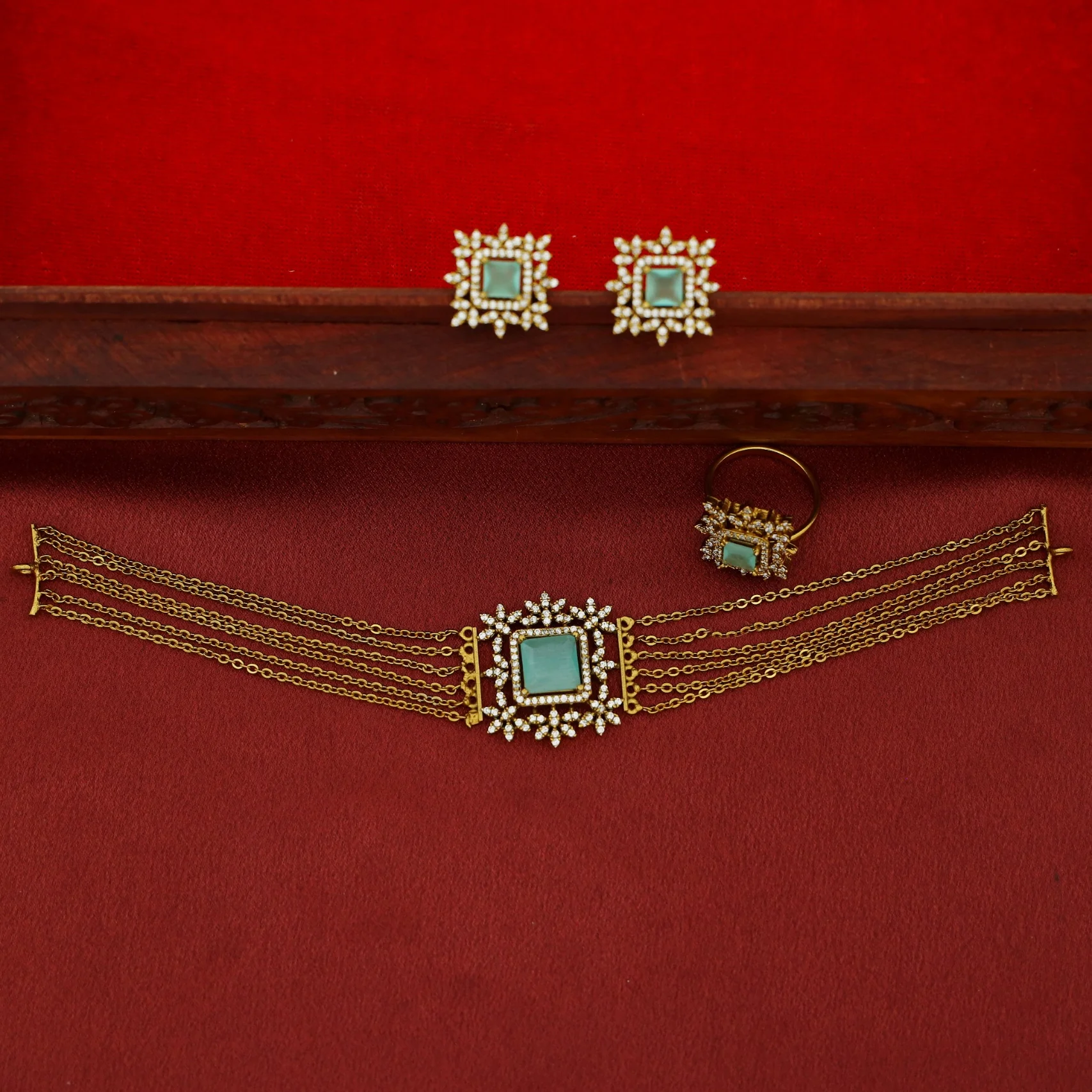 Hansini 6 Layer Square Pendant AD Stone Combo - Image 6