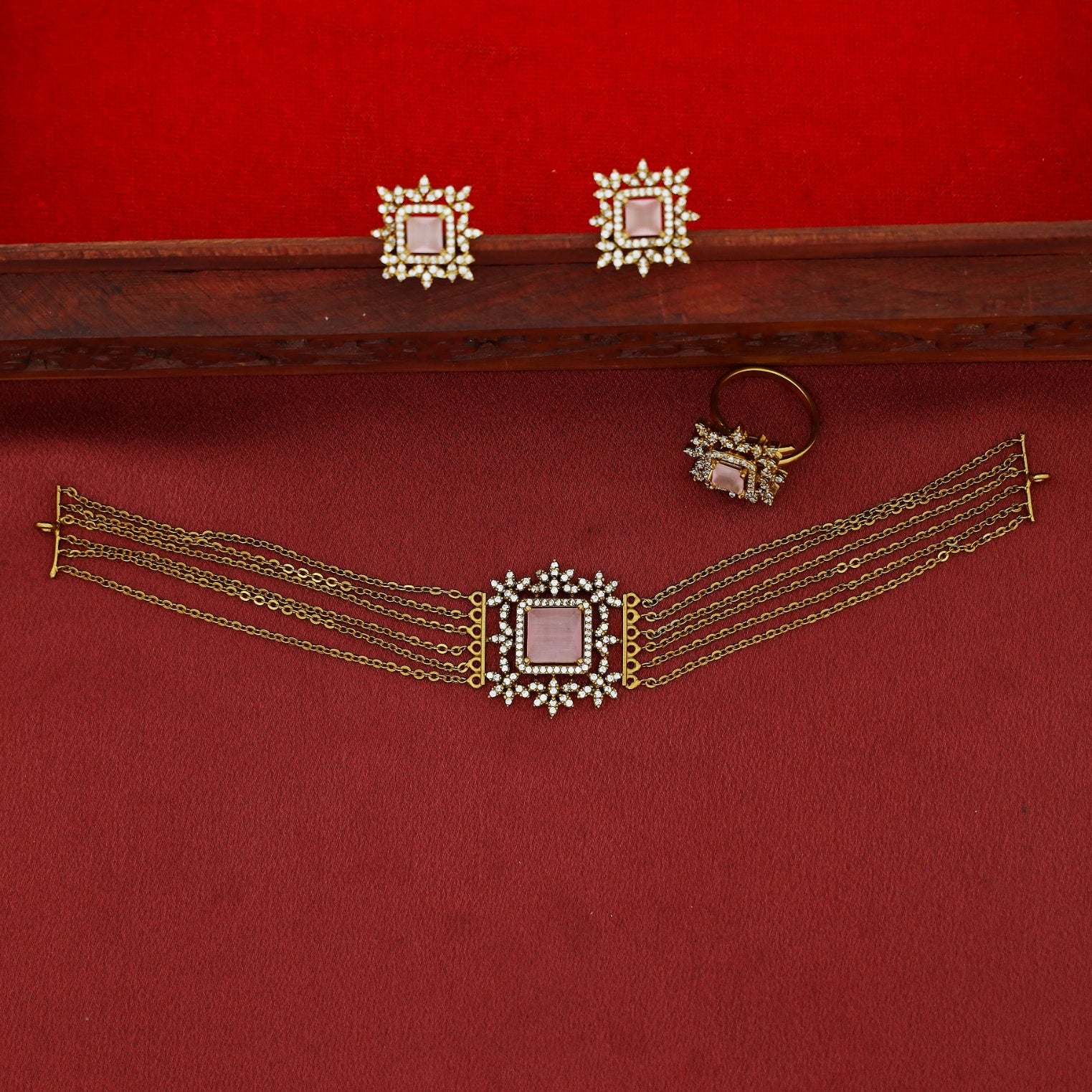 Hansini 6 Layer Square Pendant AD Stone Combo - Image 8