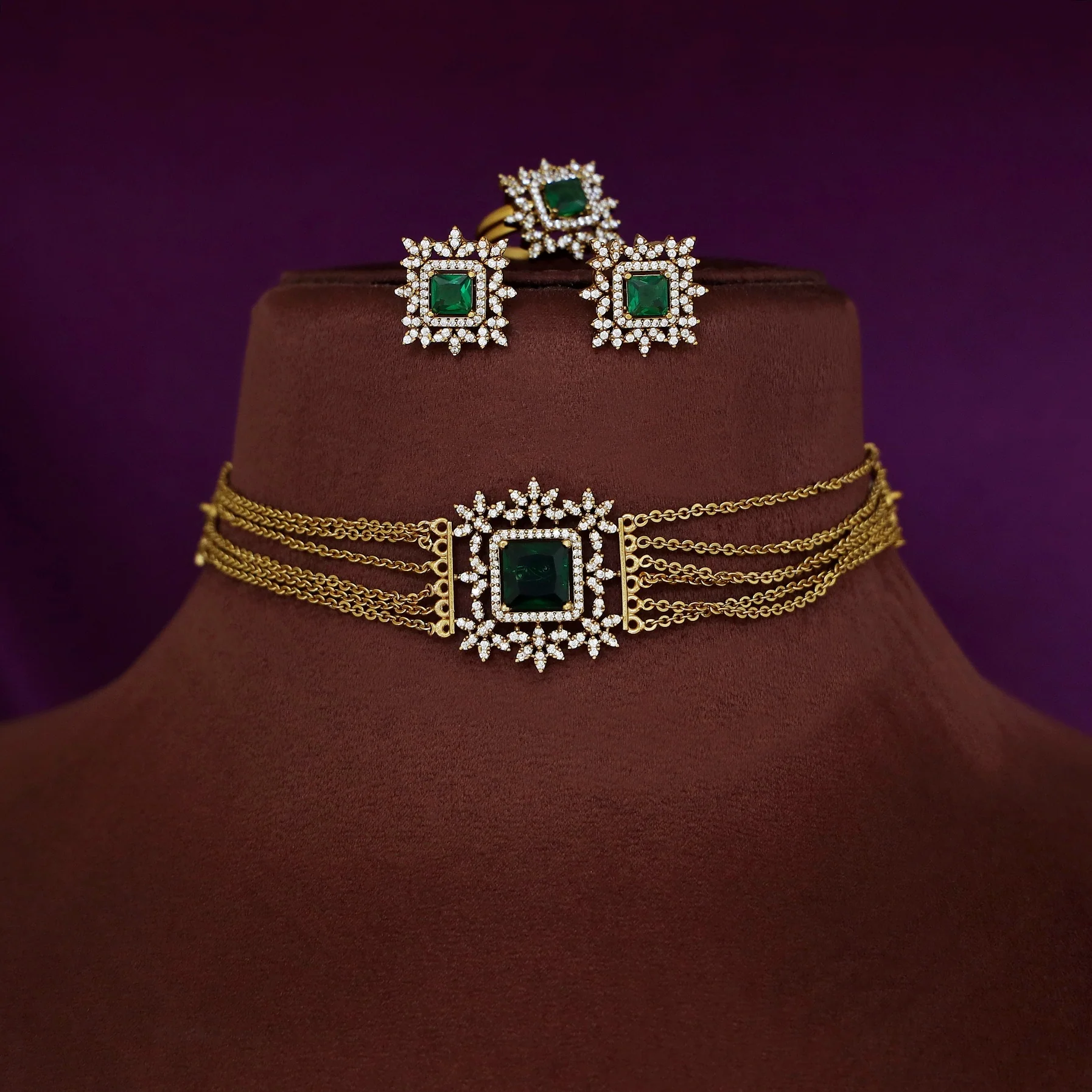 Hansini 6 Layer Square Pendant AD Stone Combo - Image 9