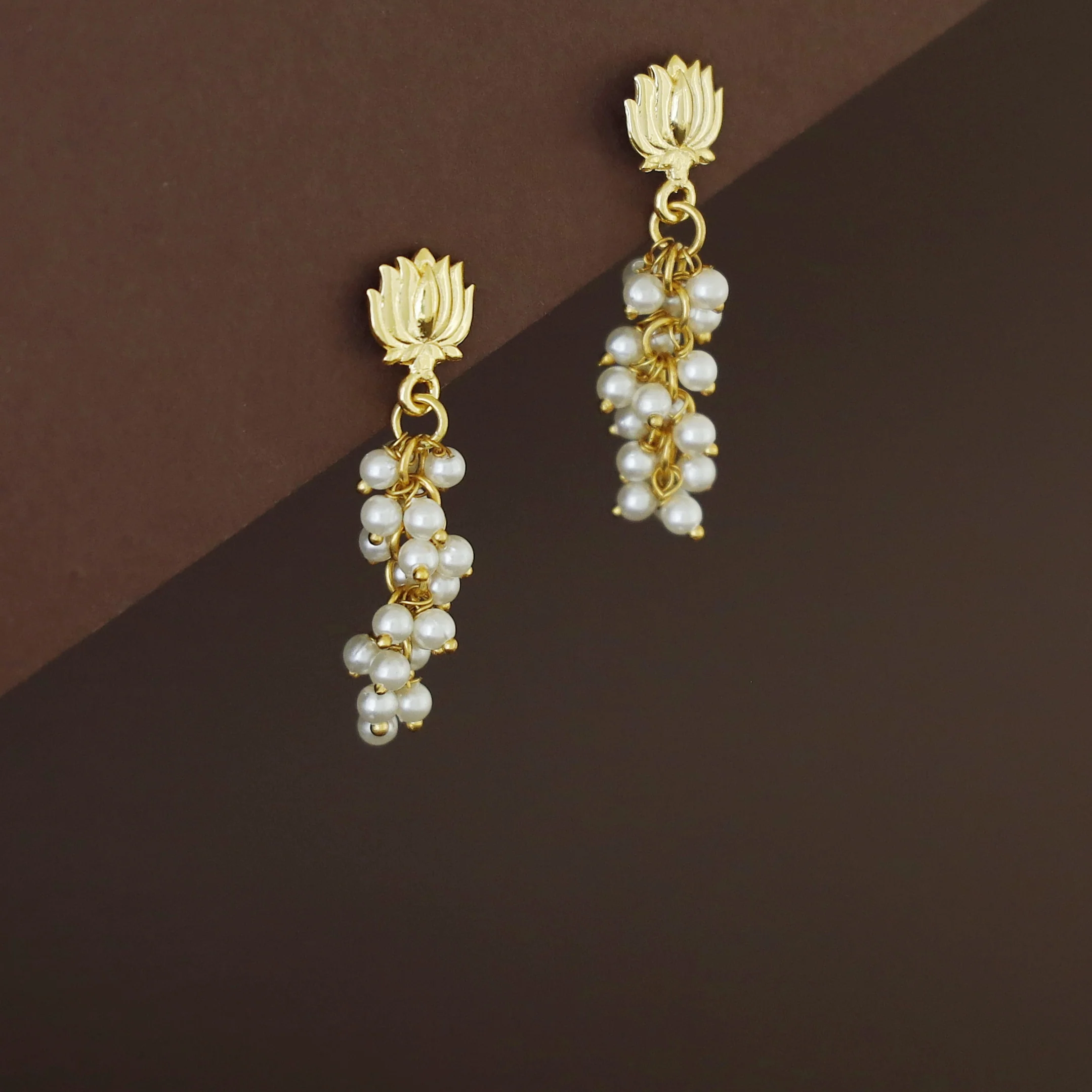 Harika Golden Lotus Cluster Pearl Earring - Image 2