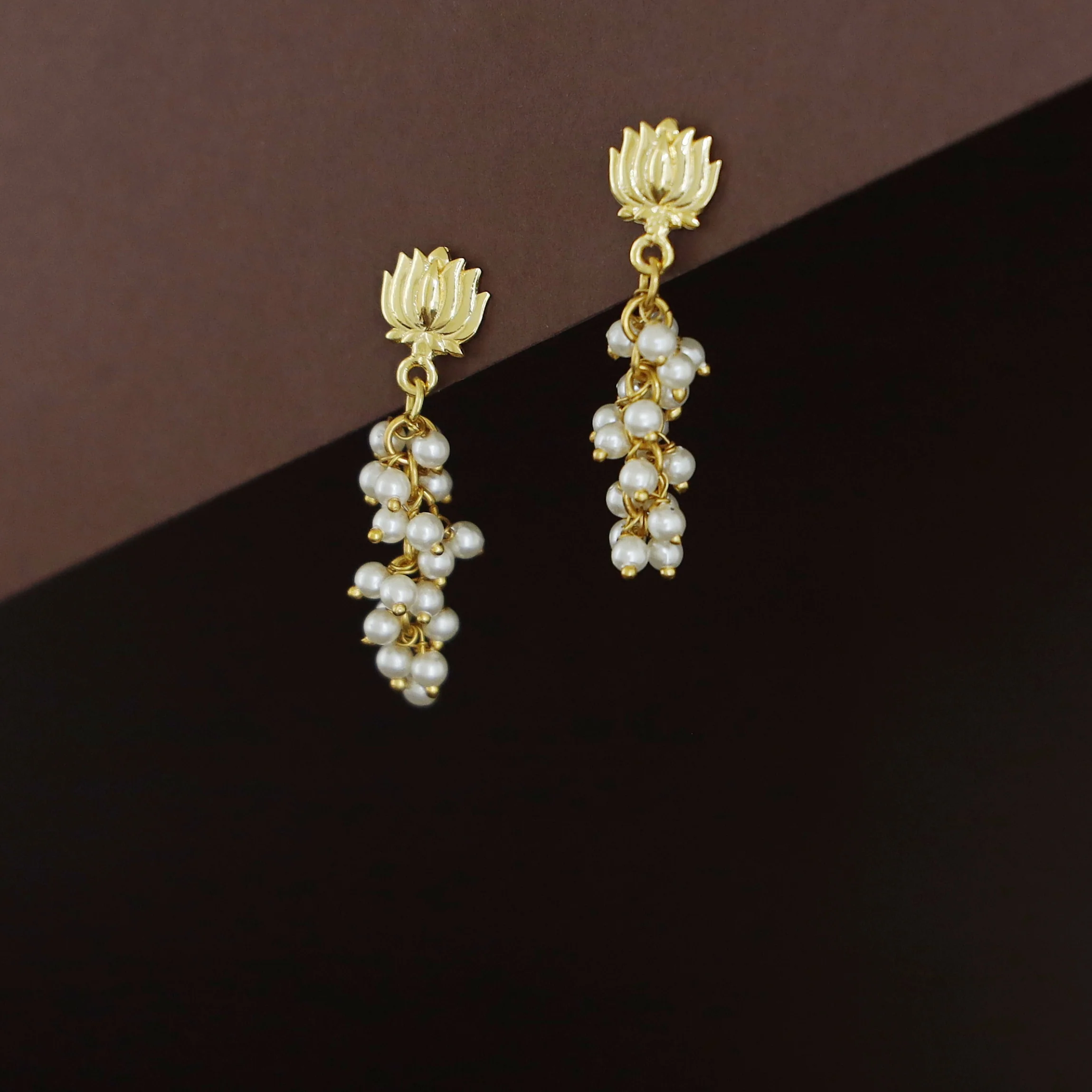 Harika Golden Lotus Cluster Pearl Earring - Image 3