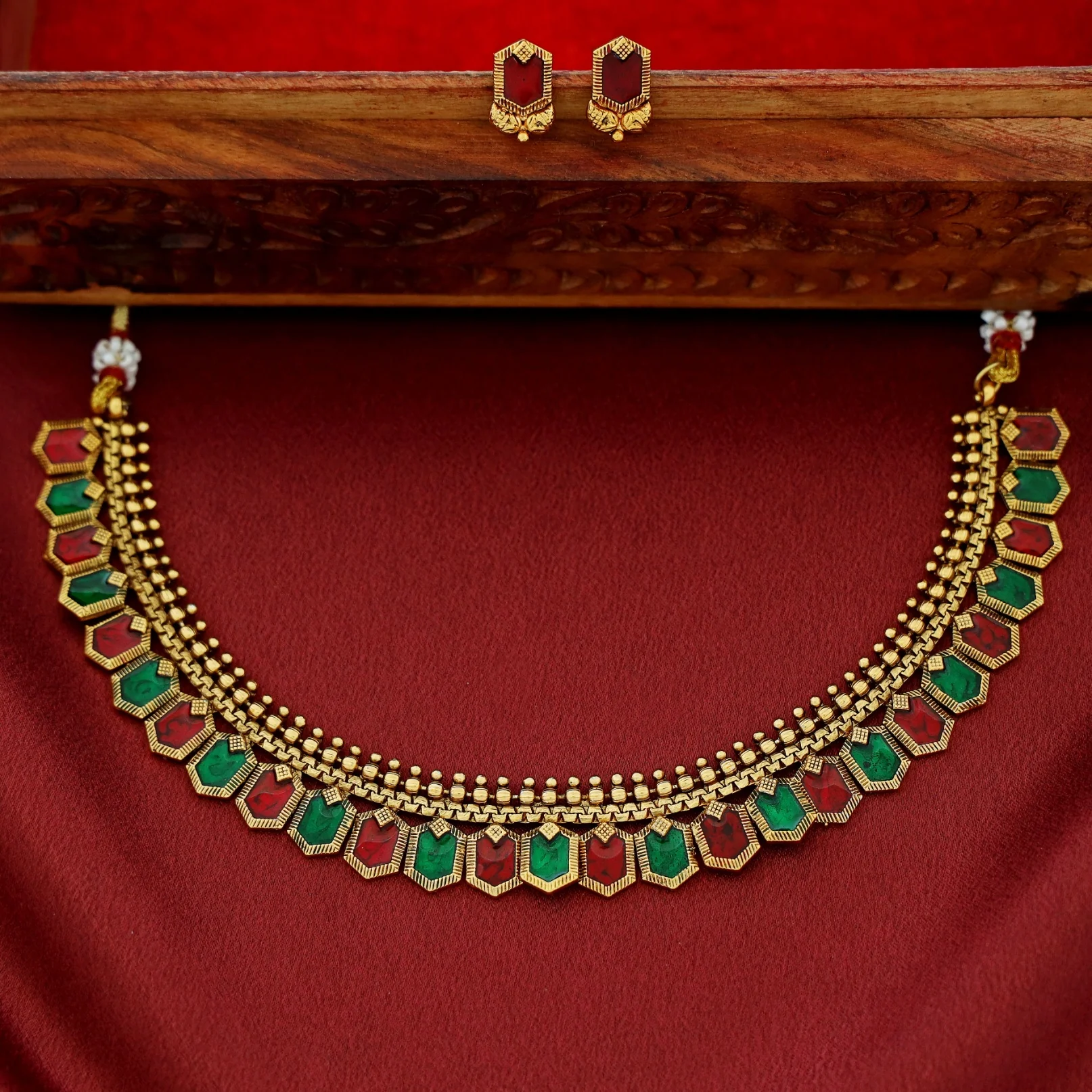 Haripriya Golden Ball Enamel Short Neckpiece With Stud - Image 2