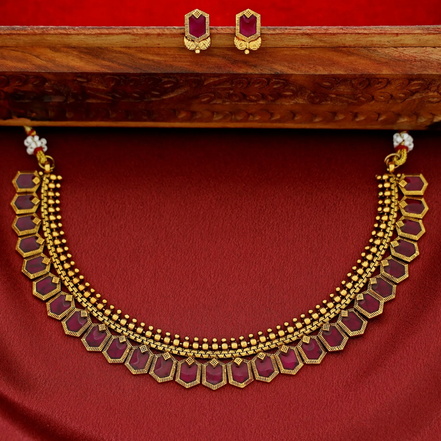 Haripriya Golden Ball Enamel Short Neckpiece With Stud - Image 6