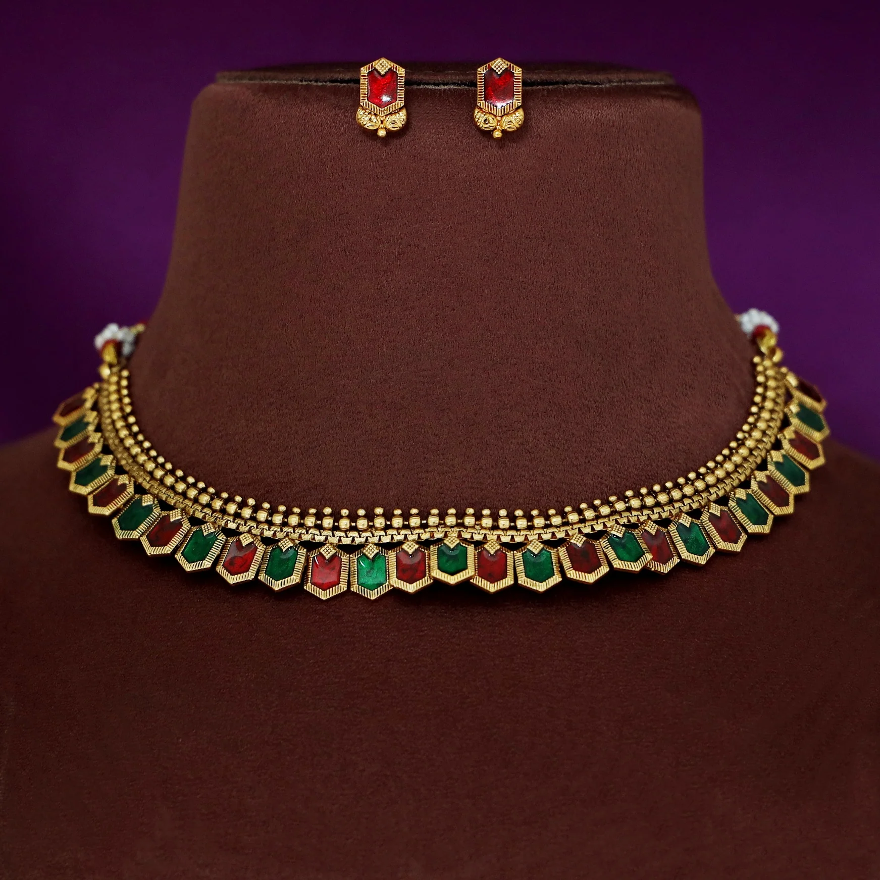 Haripriya Golden Ball Enamel Short Neckpiece With Stud - Image 7
