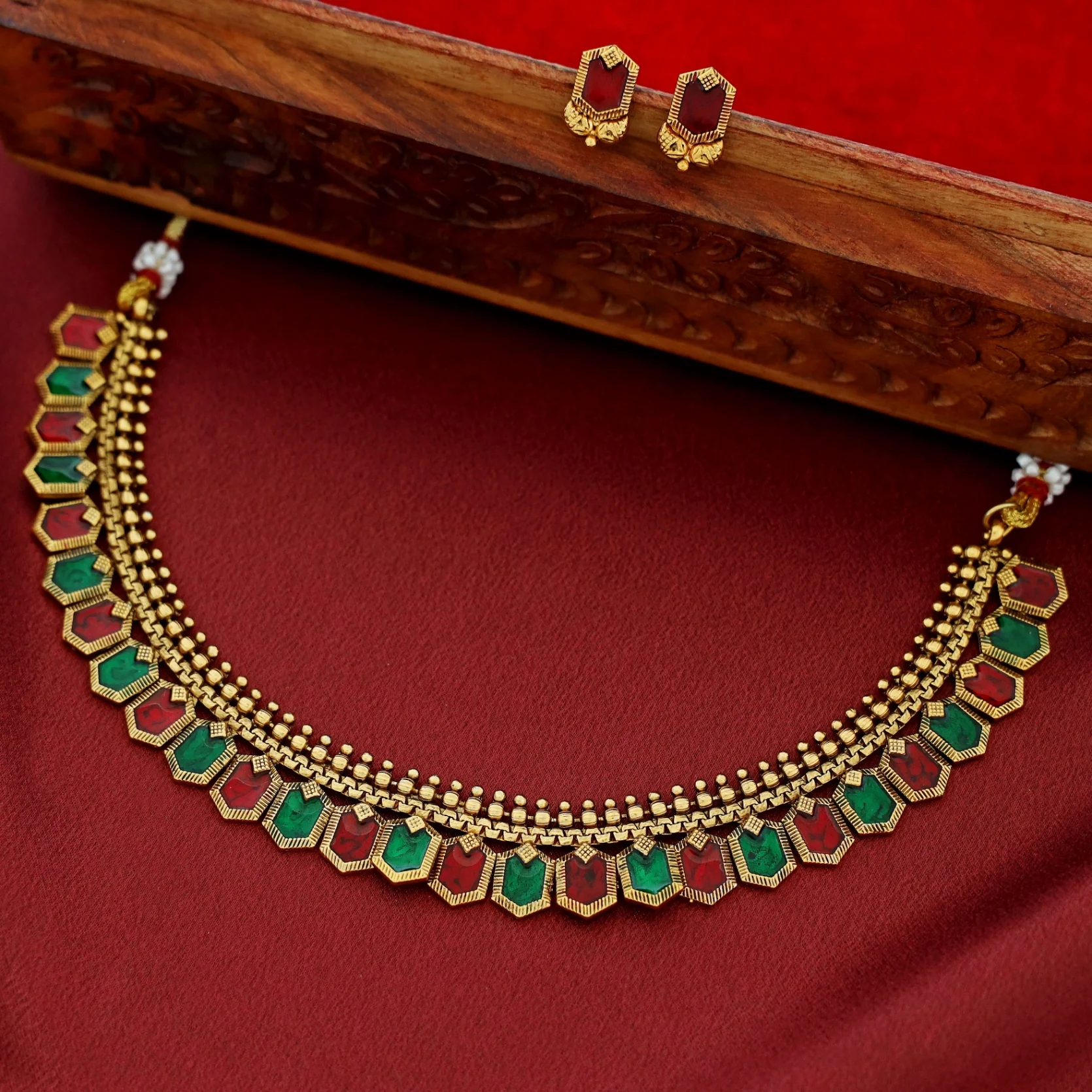 Haripriya Golden Ball Enamel Short Neckpiece With Stud - Image 8