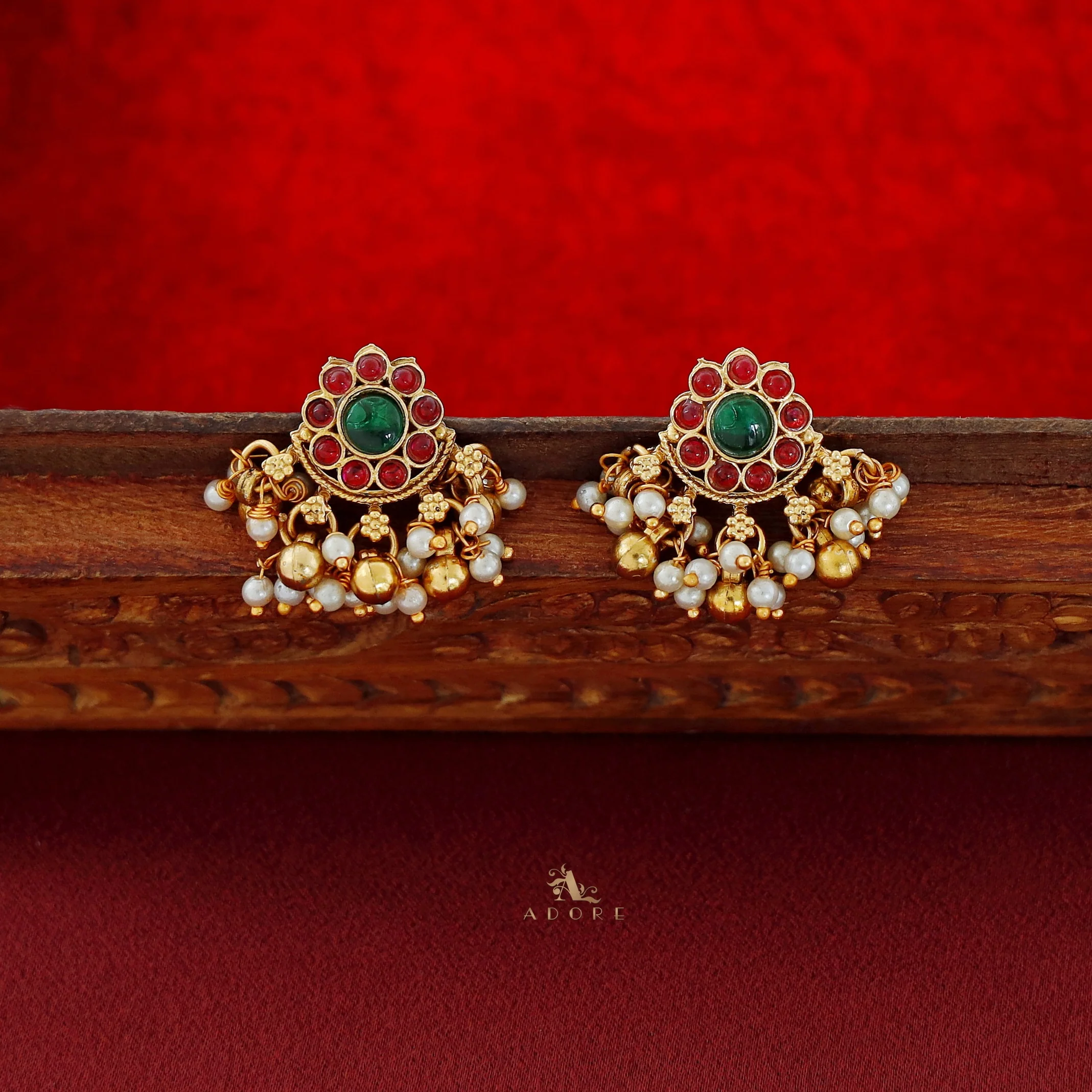 Uttara Floral Palakka Long Neckpiece With Earring - Image 6