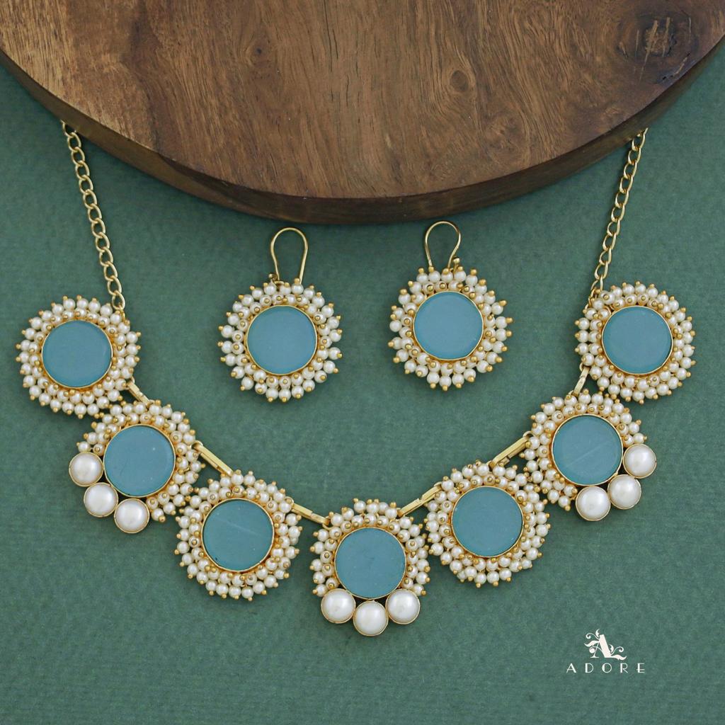 Harsha Raw Stone  Full Cluster Pearl Short Neckpiece With Drop - Image 11