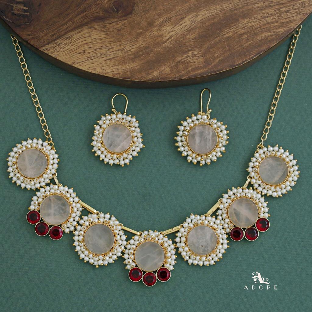 Harsha Raw Stone  Full Cluster Pearl Short Neckpiece With Drop - Image 5