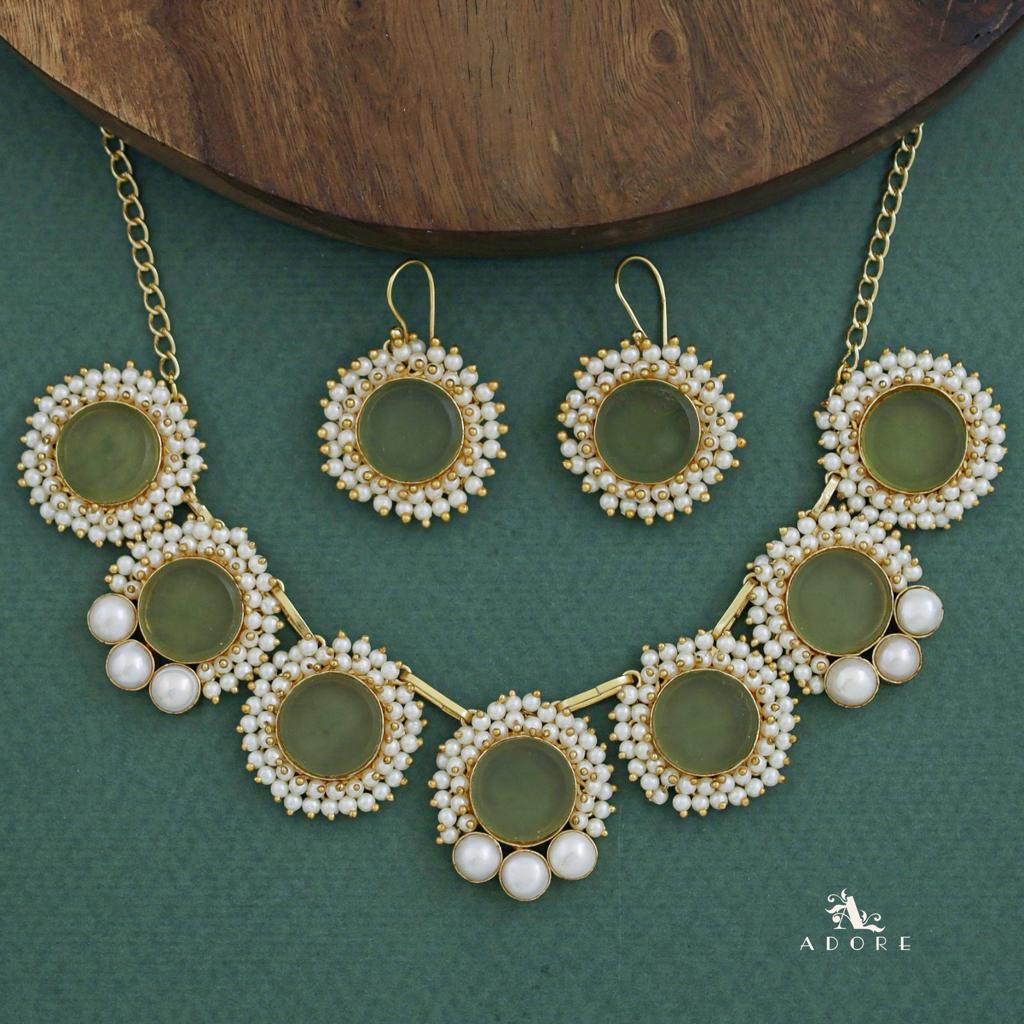 Harsha Raw Stone  Full Cluster Pearl Short Neckpiece With Drop - Image 8