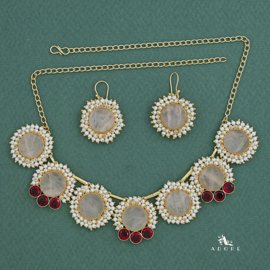 Harsha Raw Stone  Full Cluster Pearl Short Neckpiece With Drop - Image 9