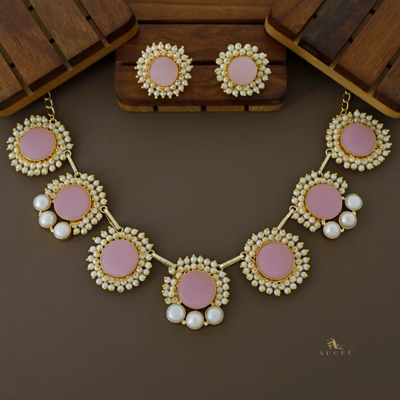 Harsha Raw Stone Full Cluster Pearl Short Neckpiece With Earring - Image 14