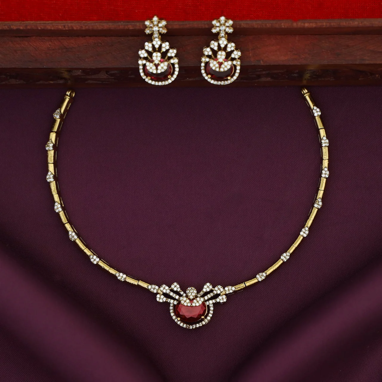 Harshini Stiff Glossy Short Neckpiece With Earring - Image 2
